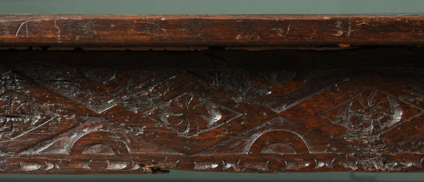 Carved 17th Century Elizabethan Style Oak Refectory Table For Sale