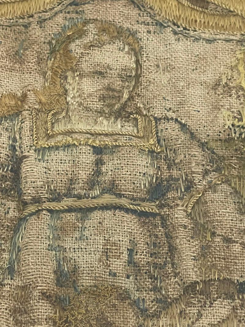 17th Century embroidered panel with three Theological Virtues For Sale 1