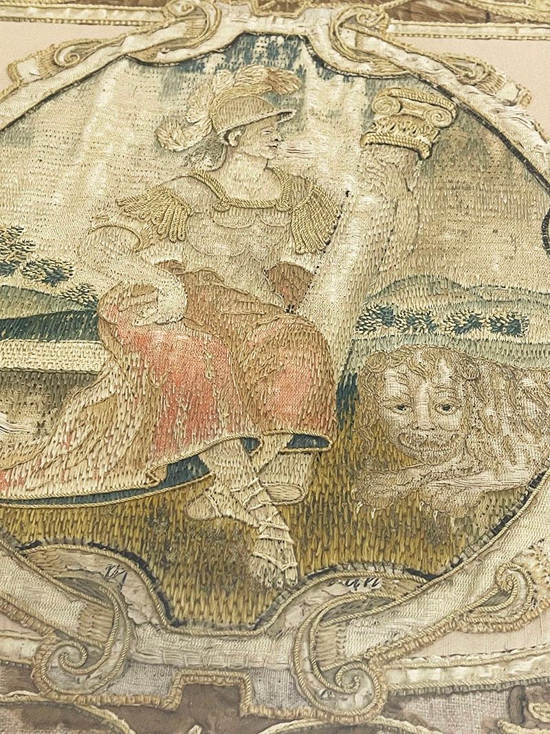 17th Century embroidered panel with three Theological Virtues For Sale 2