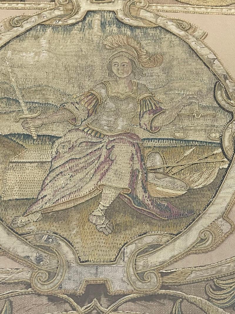 17th Century embroidered panel with three Theological Virtues For Sale 3