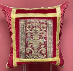 17th Century Embroidered Velvet Panel Hand Made Bespoke Pillow