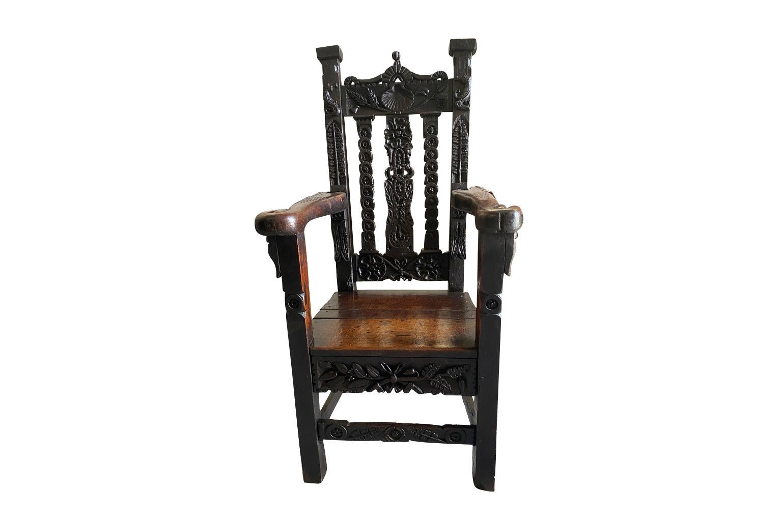 Oak 17th Century English Armchair For Sale