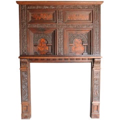 17th Century English Carved and Marquetry Inlaid Fire Surround / Mantel