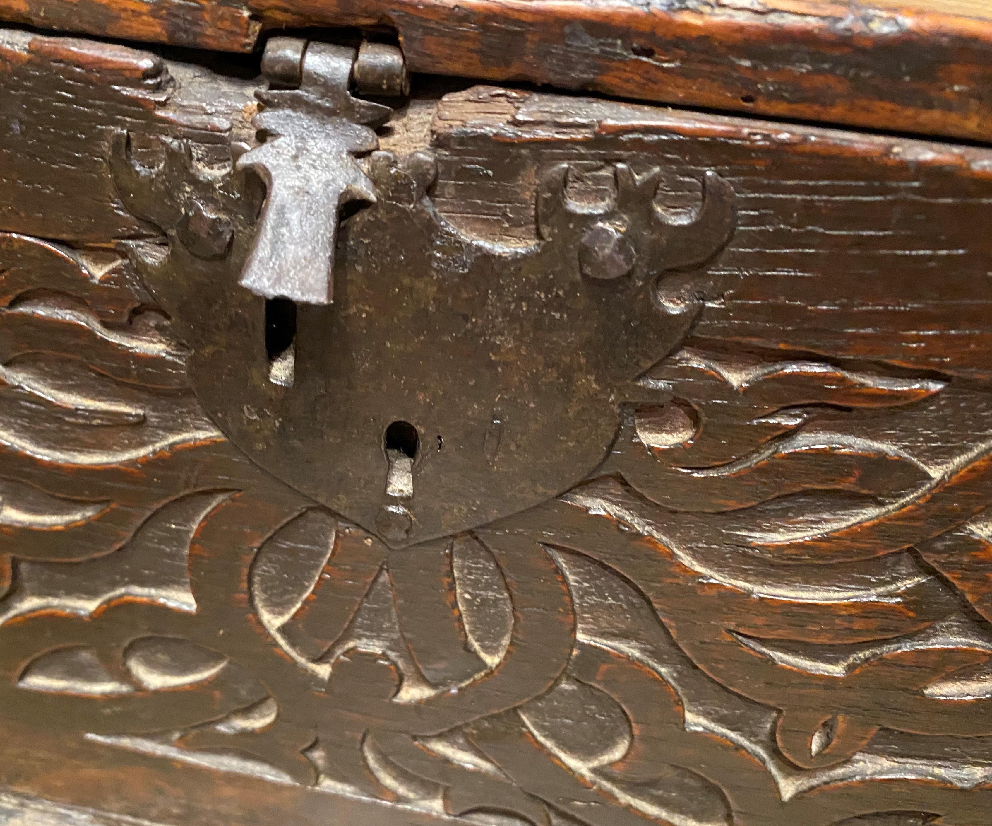 17th Century English Carved Bible Box on a 19th Century Stand 4