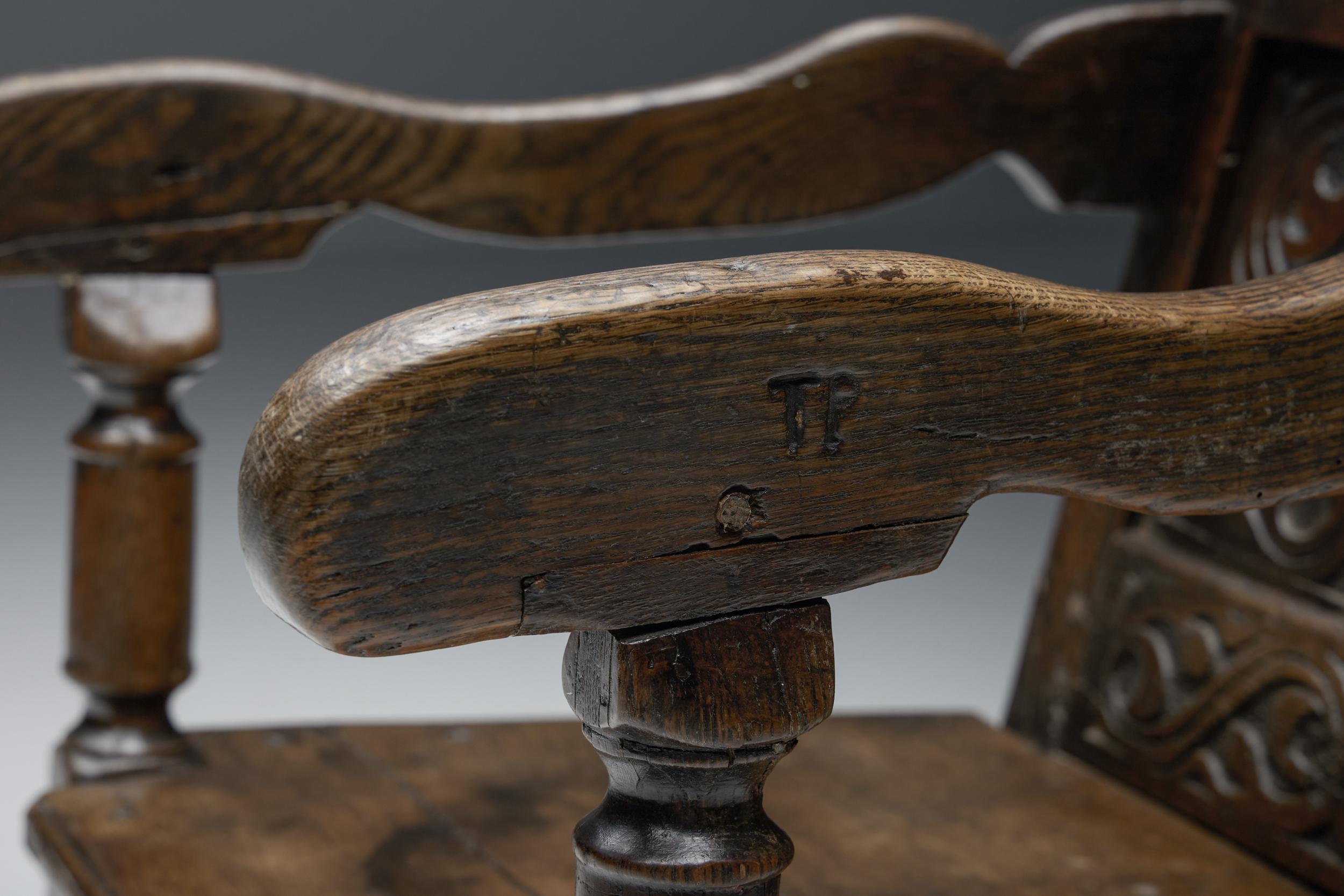 17th Century Carved Oak Armchair, England, 17th Century 4