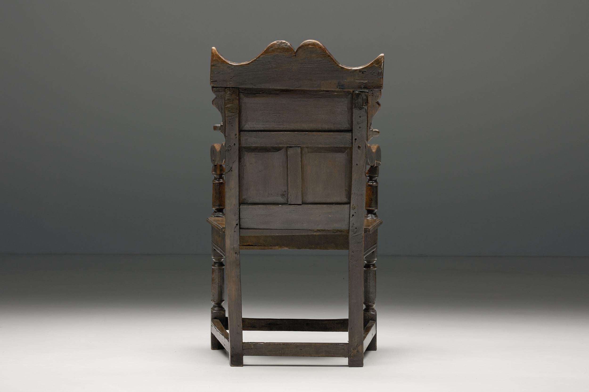 18th Century and Earlier 17th Century Carved Oak Armchair, England, 17th Century