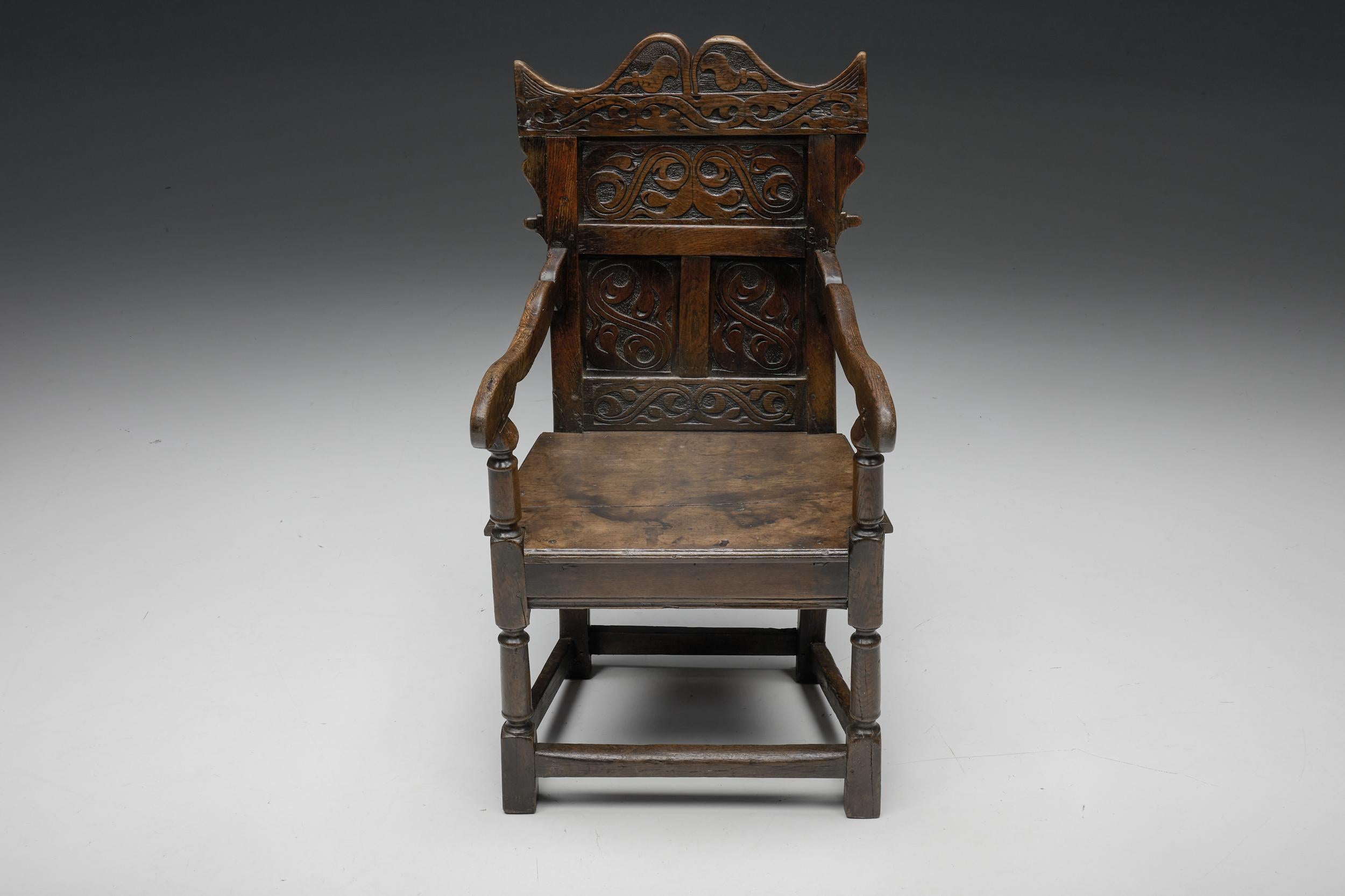 17th Century Carved Oak Armchair, England, 17th Century 1