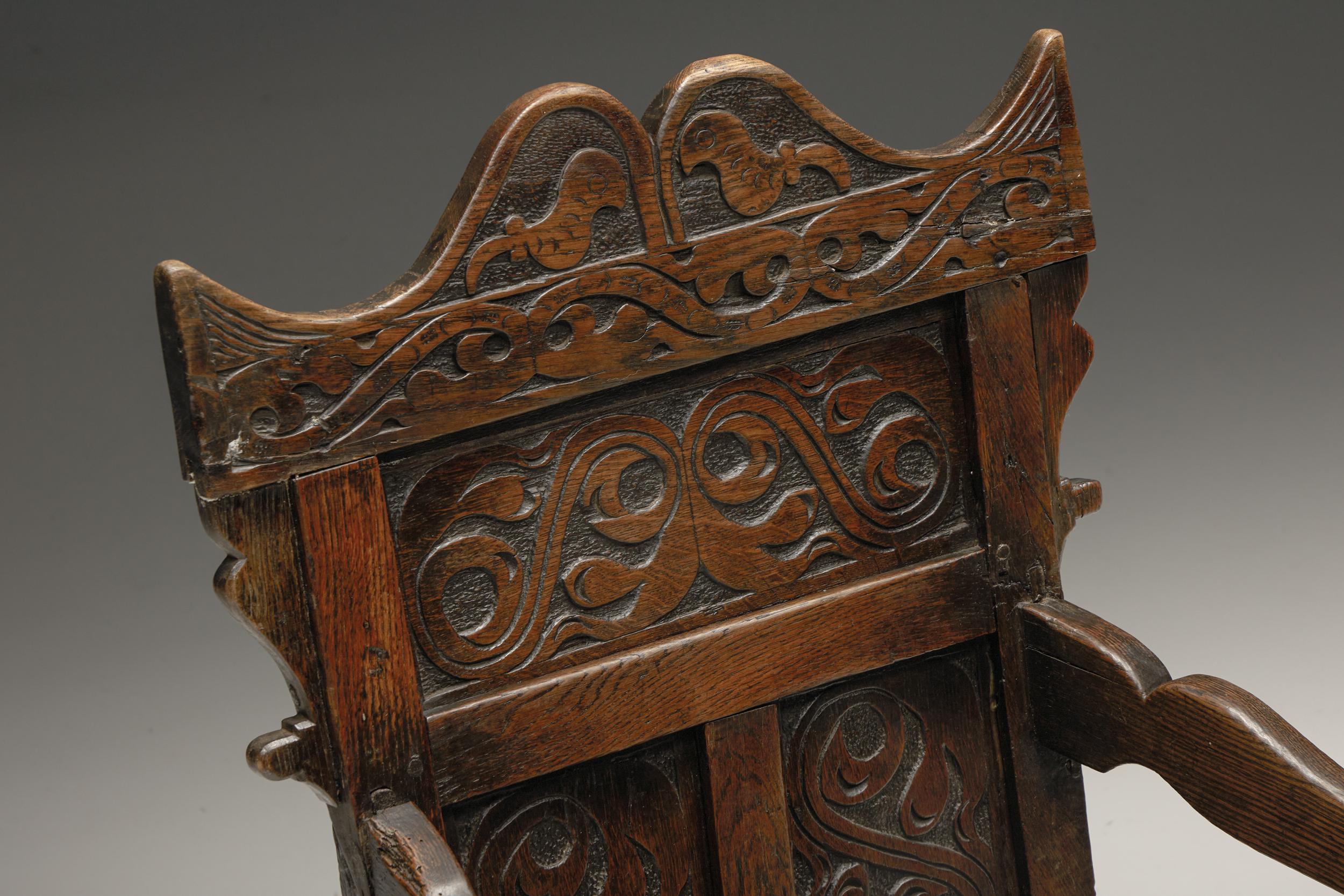 17th Century Carved Oak Armchair, England, 17th Century 3