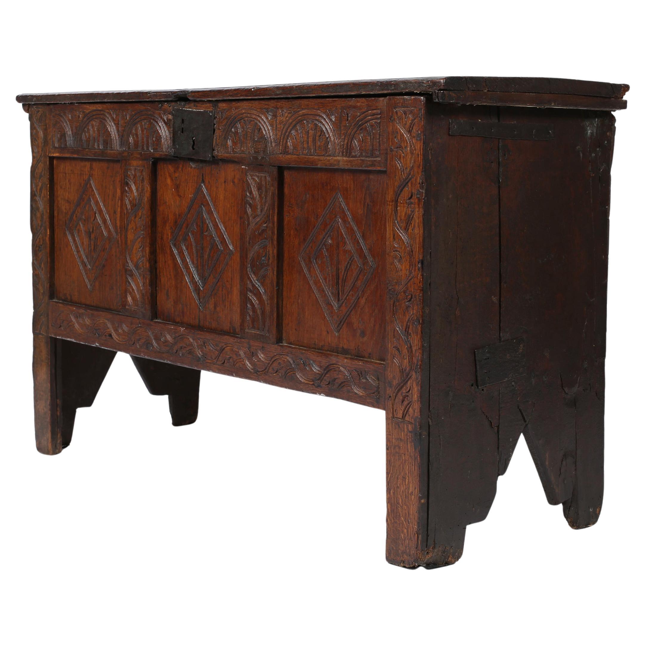17th Century English Carved Oak Coffer Chest