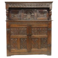17th Century, English Carved Oak Court Cupboard Sideboard