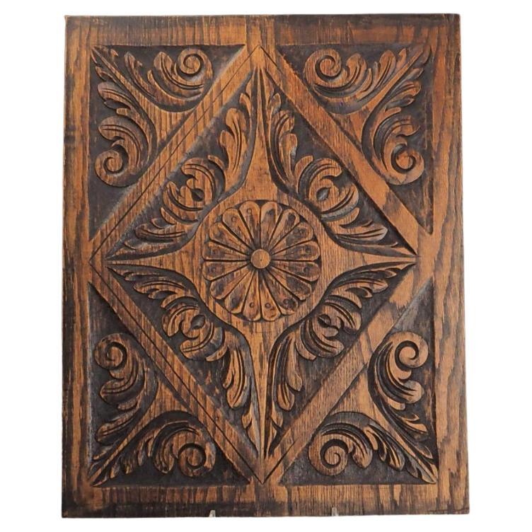 17th Century English Carved Oak Panel – Intricate Scrollwork Wall Decoration For Sale