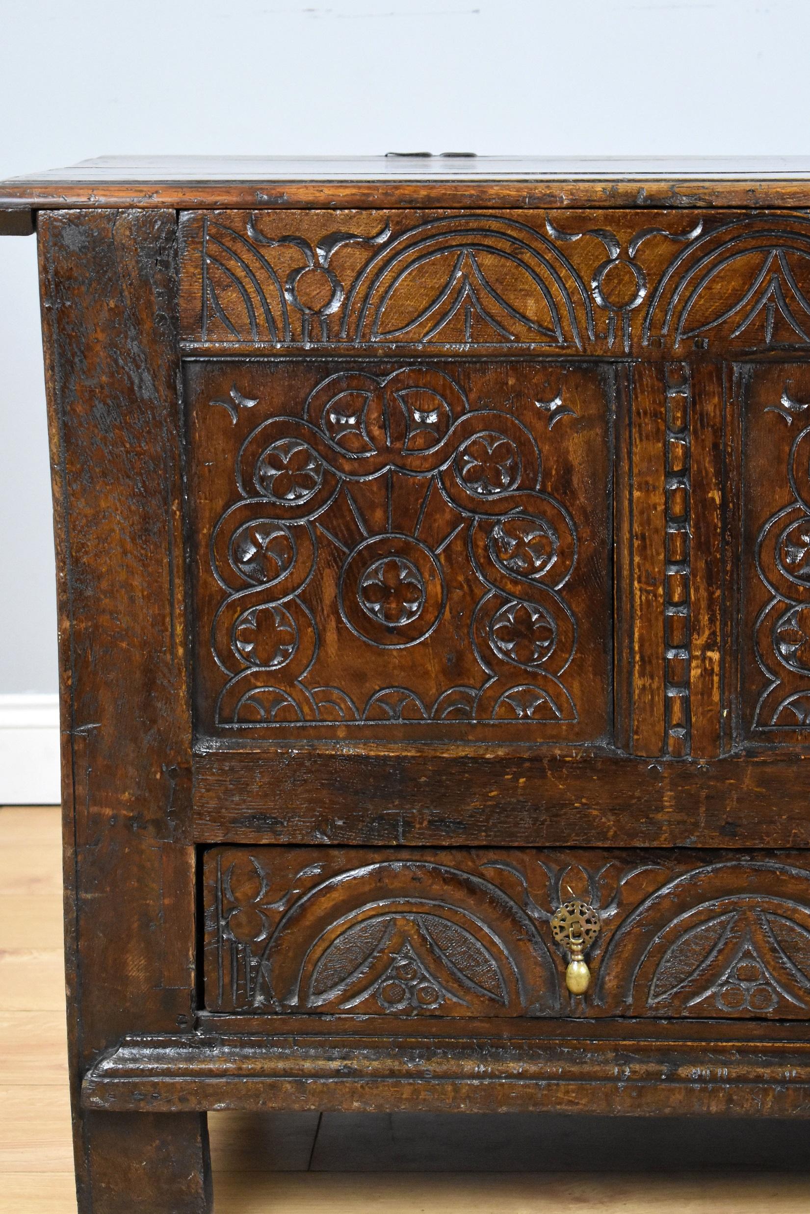 European 17th Century English Charles II Carved Oak Coffer
