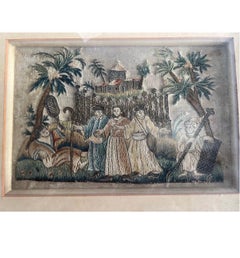 17th Century English Charles II Stumpwork Silk Embroidery 3 Wise Men Panel