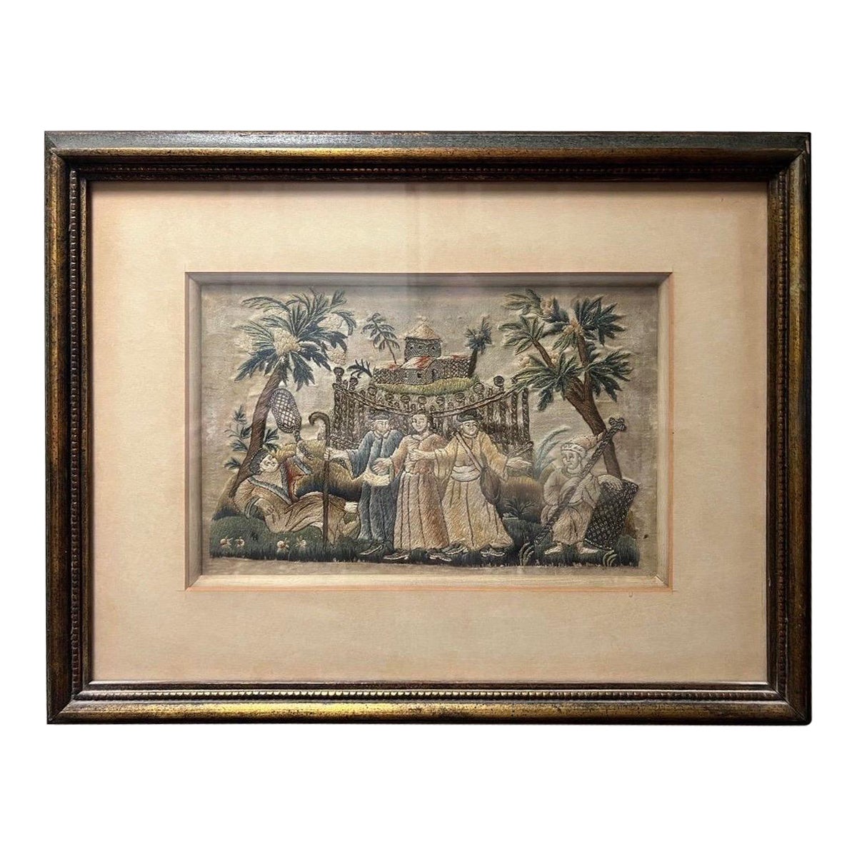 Englische Charles II Stumpwork-Seidenstickerei aus dem 17. Jahrhundert mit 3 weichen Männertafeln