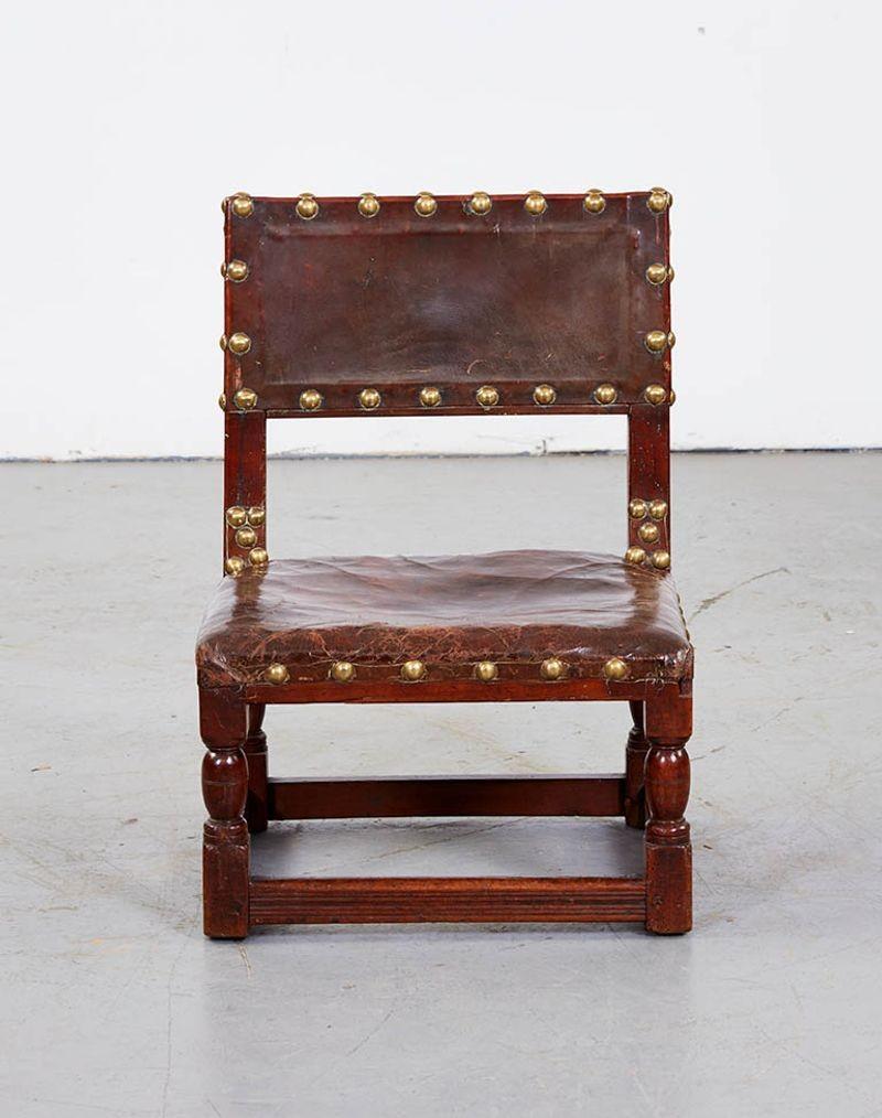 17th Century English Child's Chair in Leather with Brass Studwork For Sale 3