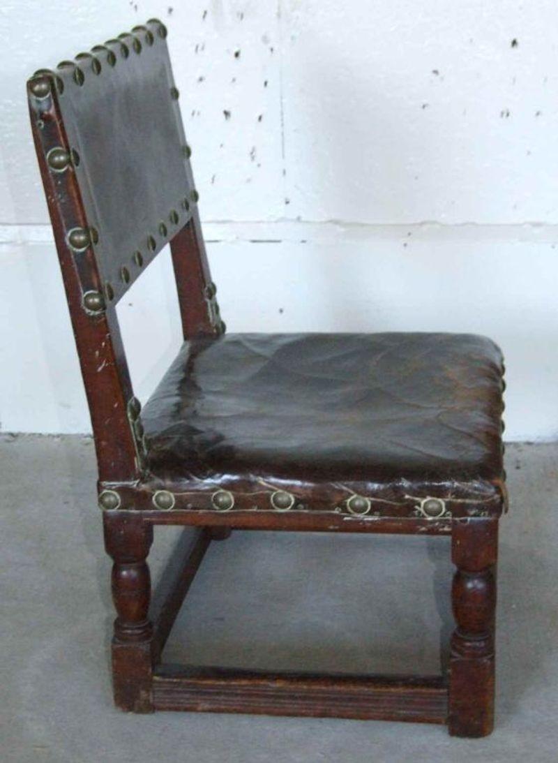 17th Century English Child's Chair in Leather with Brass Studwork For Sale 4
