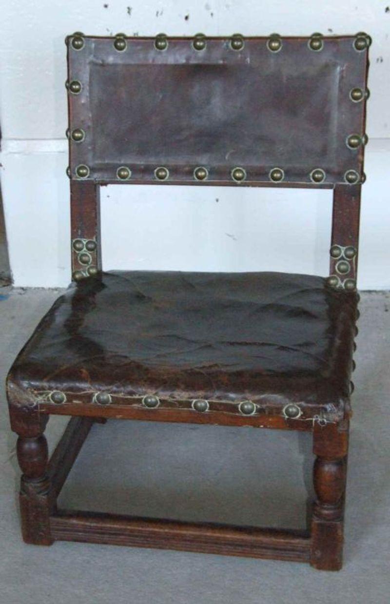 17th Century English Child's Chair in Leather with Brass Studwork For Sale 5