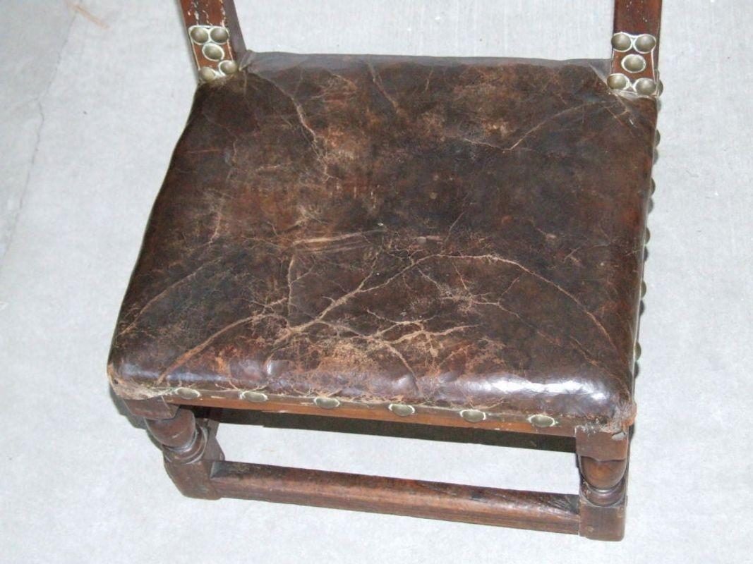17th Century English Child's Chair in Leather with Brass Studwork For Sale 7