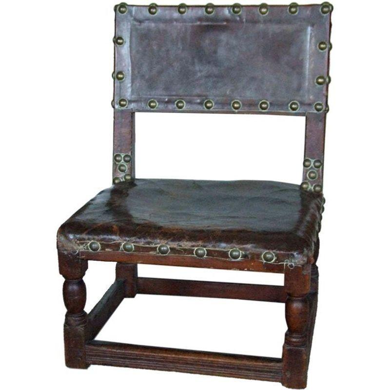 17th Century English Child's Chair in Leather with Brass Studwork For Sale 9