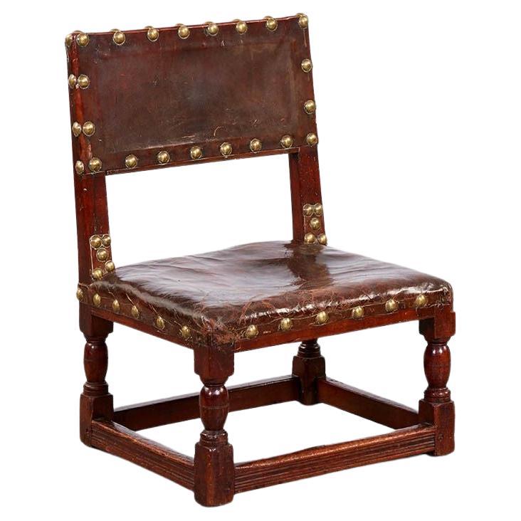 17th Century English Child's Chair in Leather with Brass Studwork For Sale