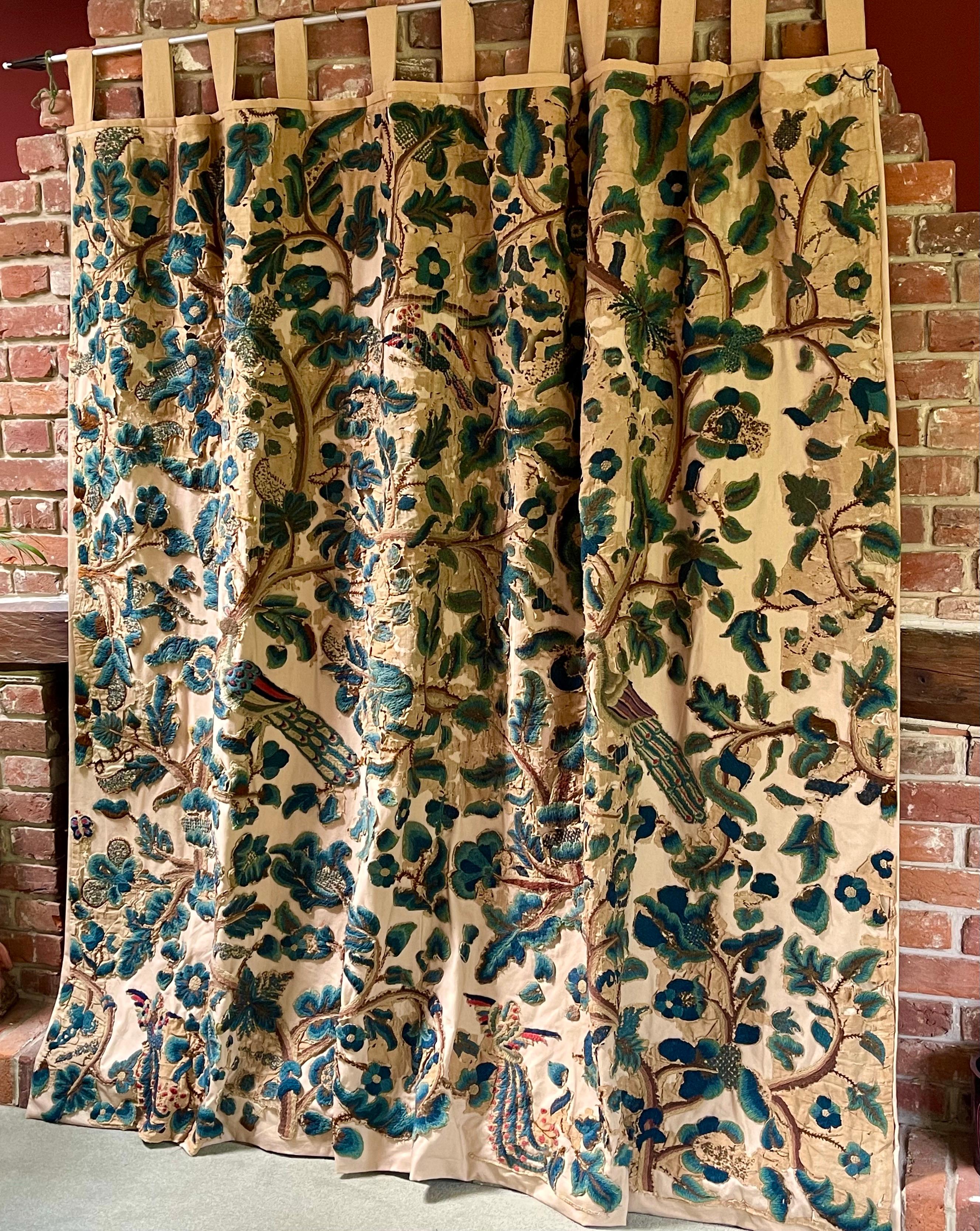 An English Crewelwork Hanging
The crewelwork dating from the mid 17th century (circa 1650)

A tree of life design .Worked in naturally dyed wools

Professionally re lined, interlined and partially re applied to a later strong and stable
