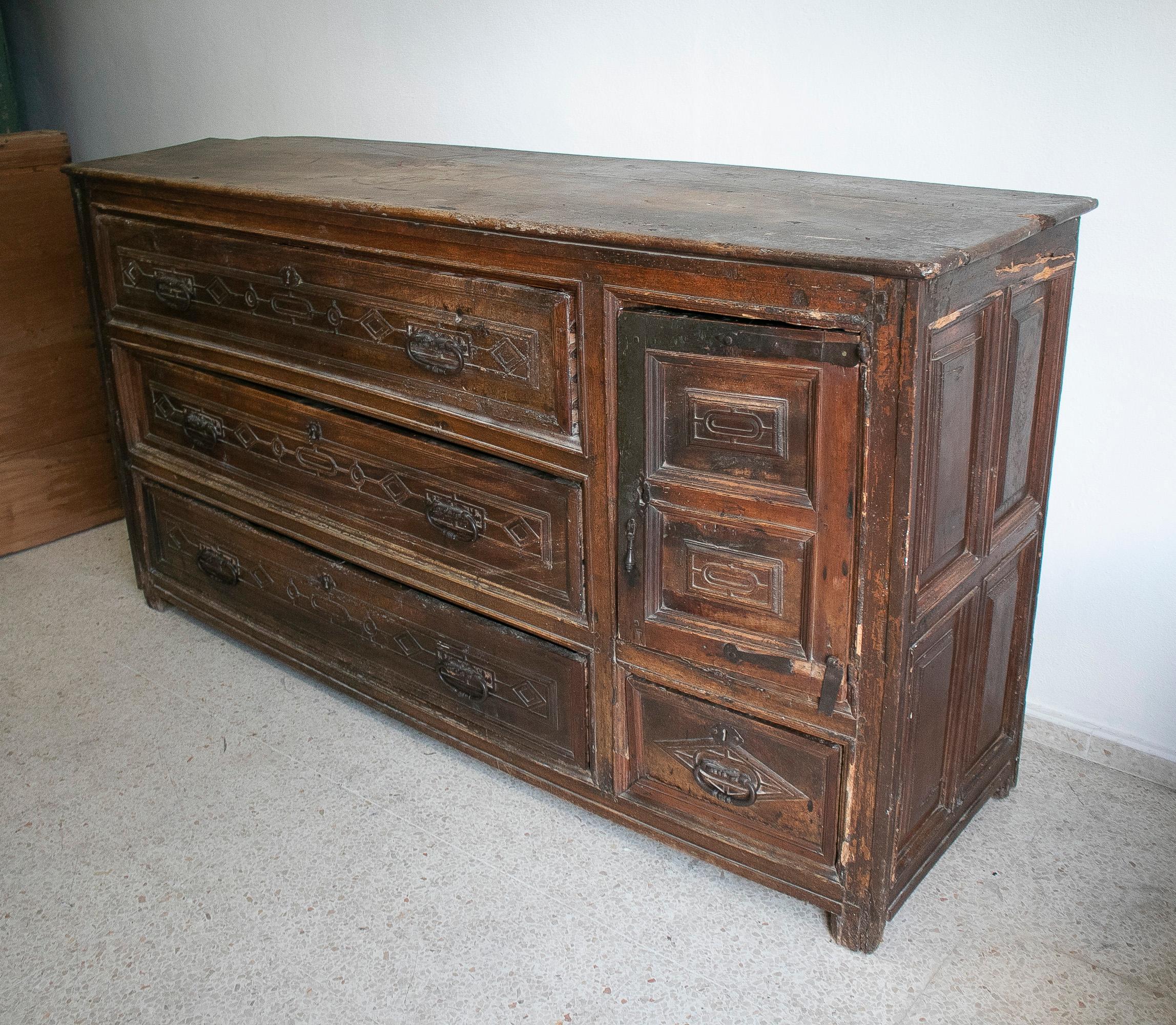 Spanish 16th Century English Drawer Chest w/ Original Iron Fittings For Sale