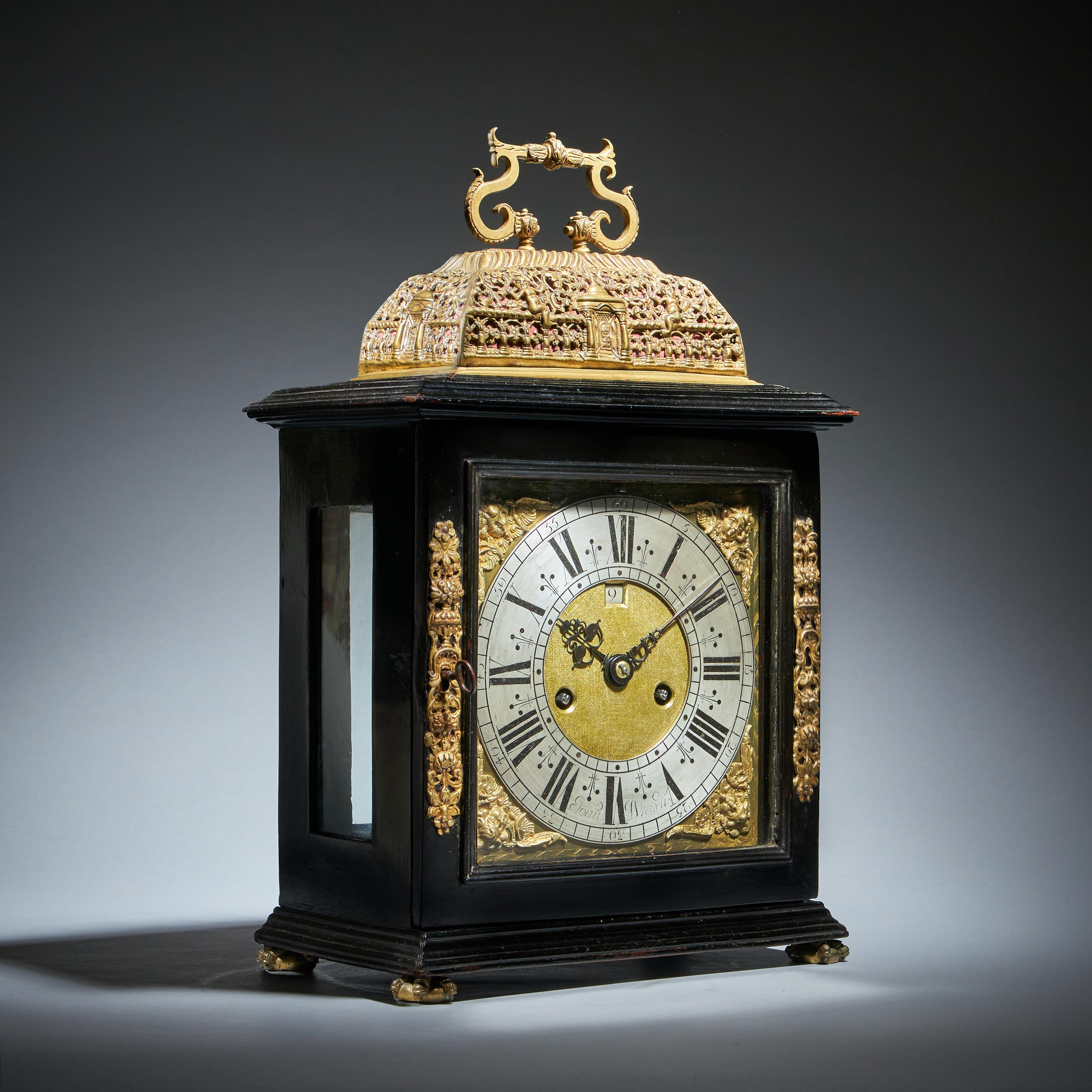 William and Mary 17th Century English eight-day spring-driven table clock, by John Wrench For Sale