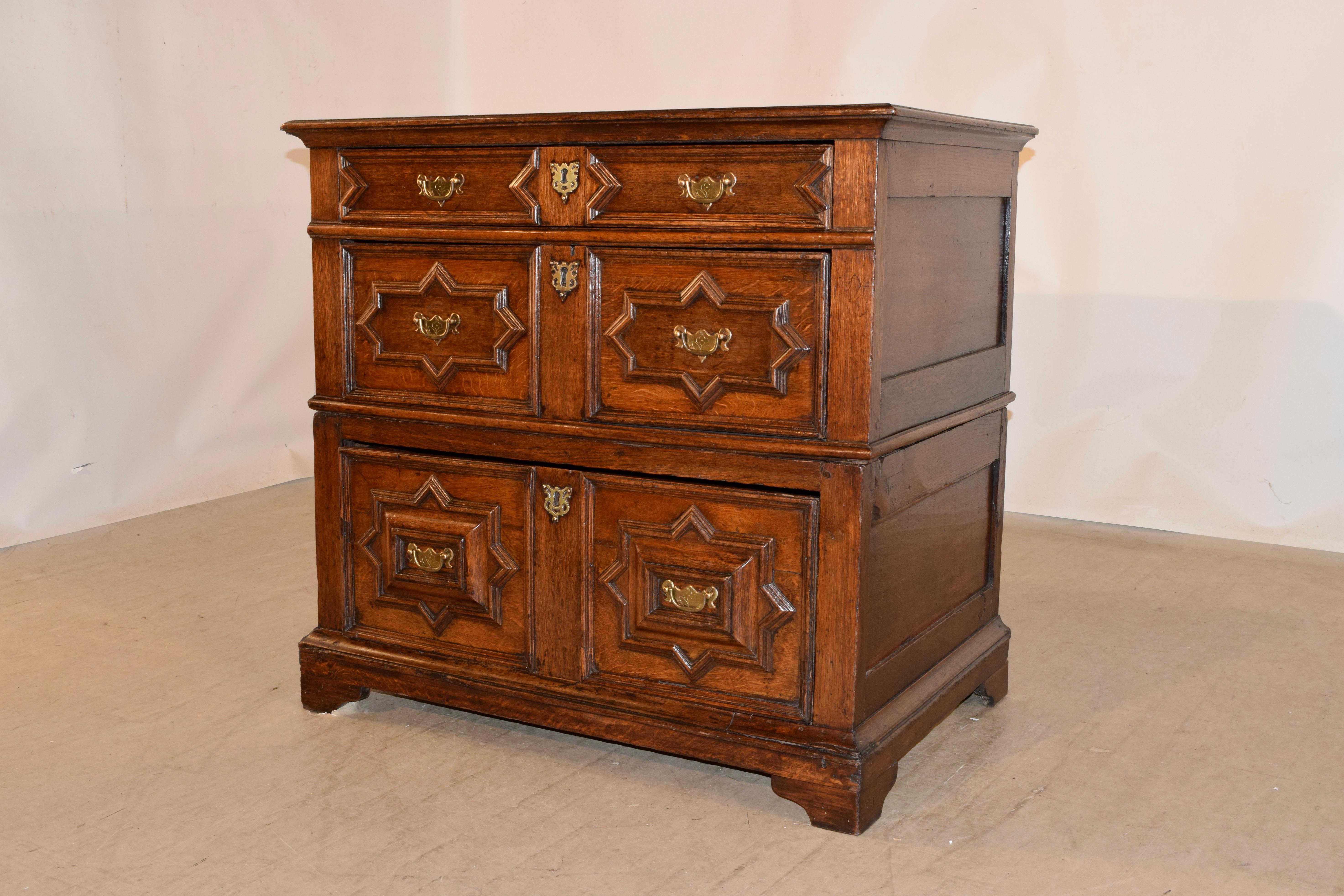 17th Century English Geometric Two Piece Chest In Good Condition In High Point, NC