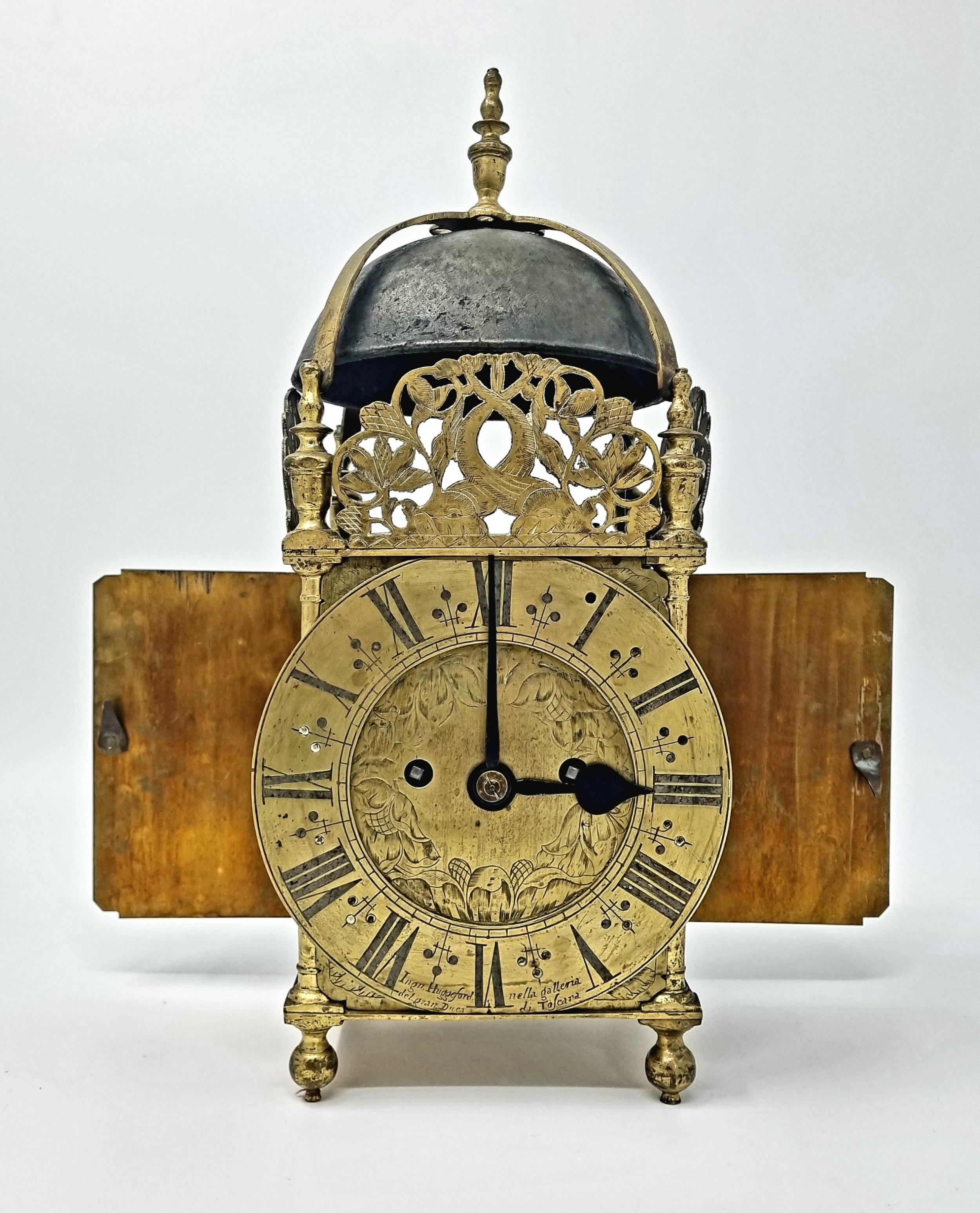 18th Century and Earlier 17th-Century English Lantern Clock by Ignatius Huggeford For Sale