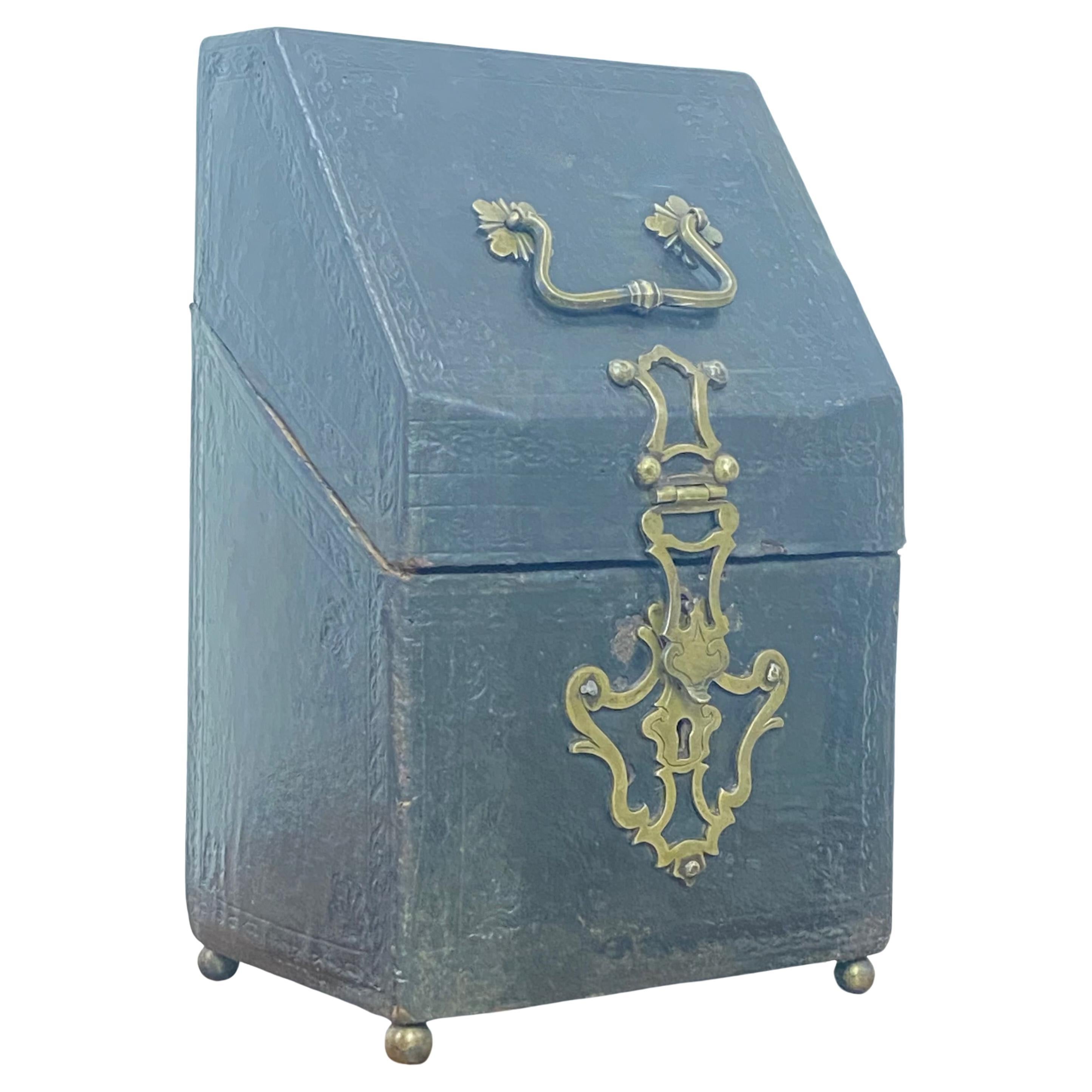 17th Century English Leather Covered Knife Box Converted To a Letter Box