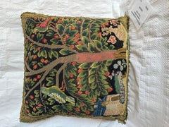 17th Century English Needlepoint Orchard Scene Pillow With Birds Wool and Silk E