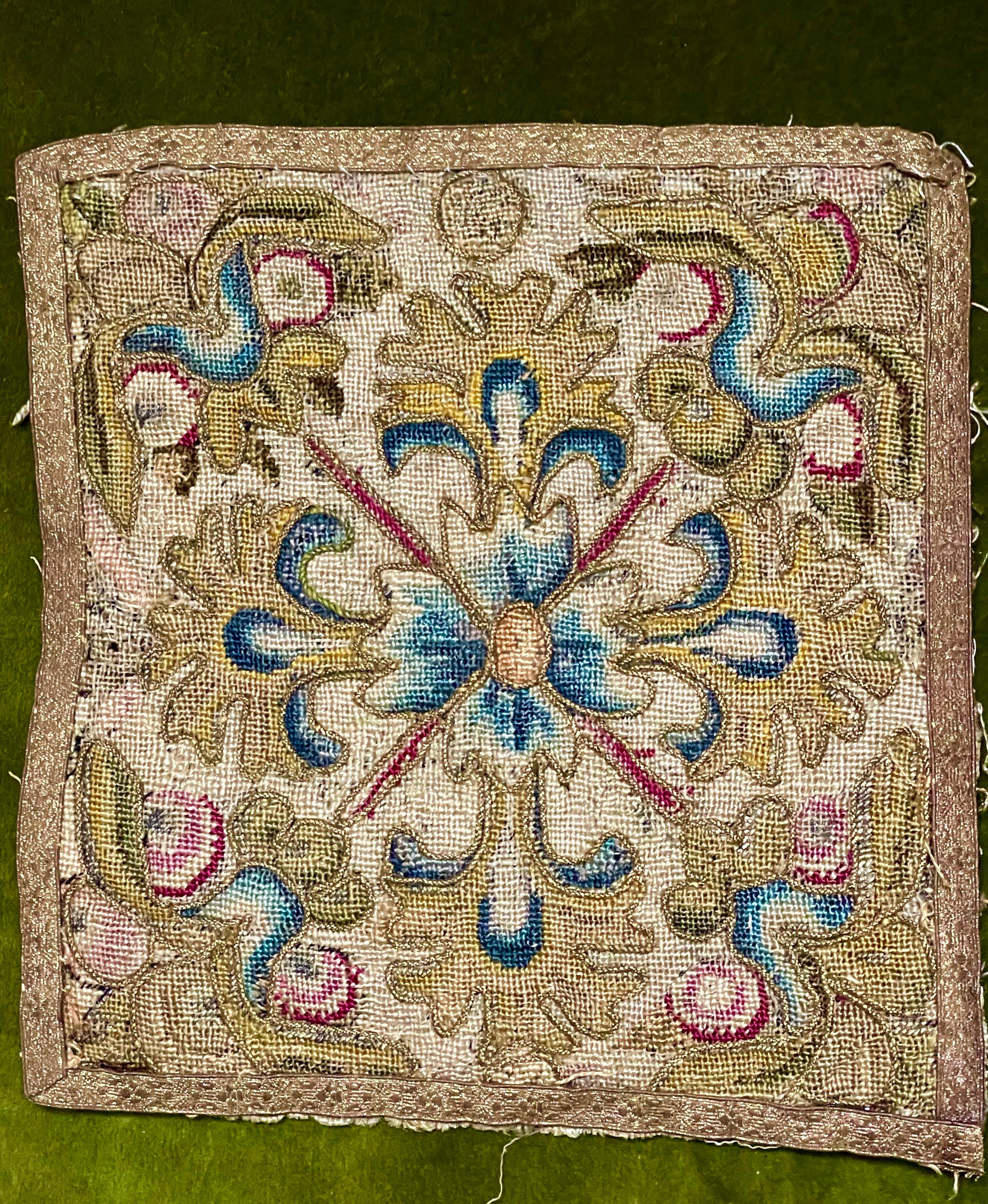 Beautiful English Needlework Panel

Dating from early 17th Century Circa 1620

The entire surface worked in intricate  tiny  silk stitches.

Hard to capture the beauty on my camera.  Each flower, leaf, plant etc is edged with gold metallic cording