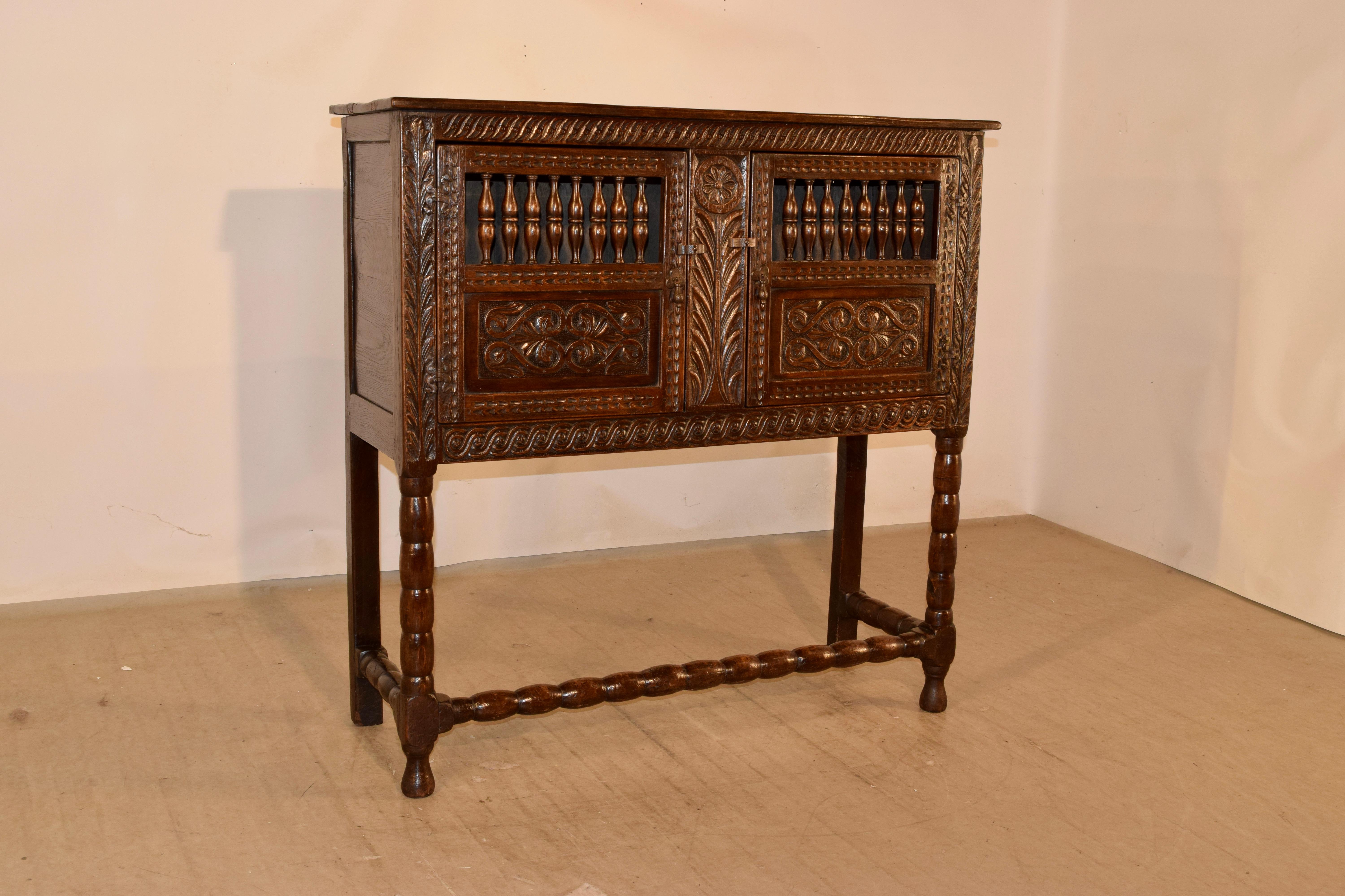 Hand-Carved 17th Century English Oak Aumbrey For Sale