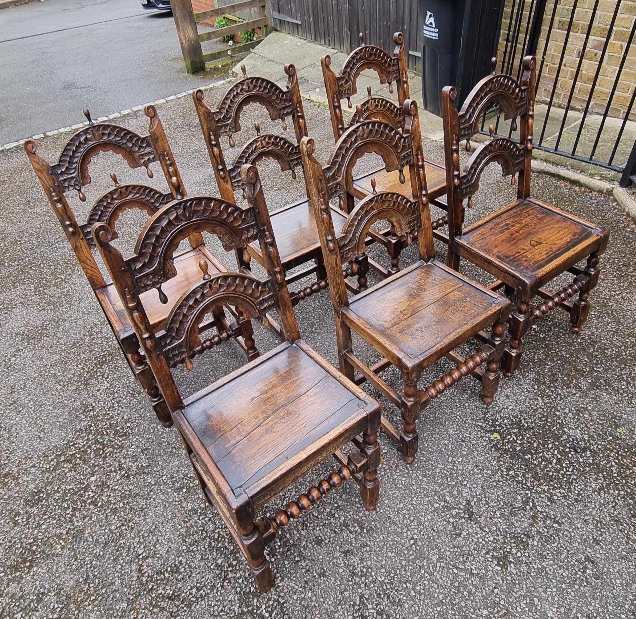 British 17th Century English Oak Dining Chairs Circa 1670 , Set of Six For Sale