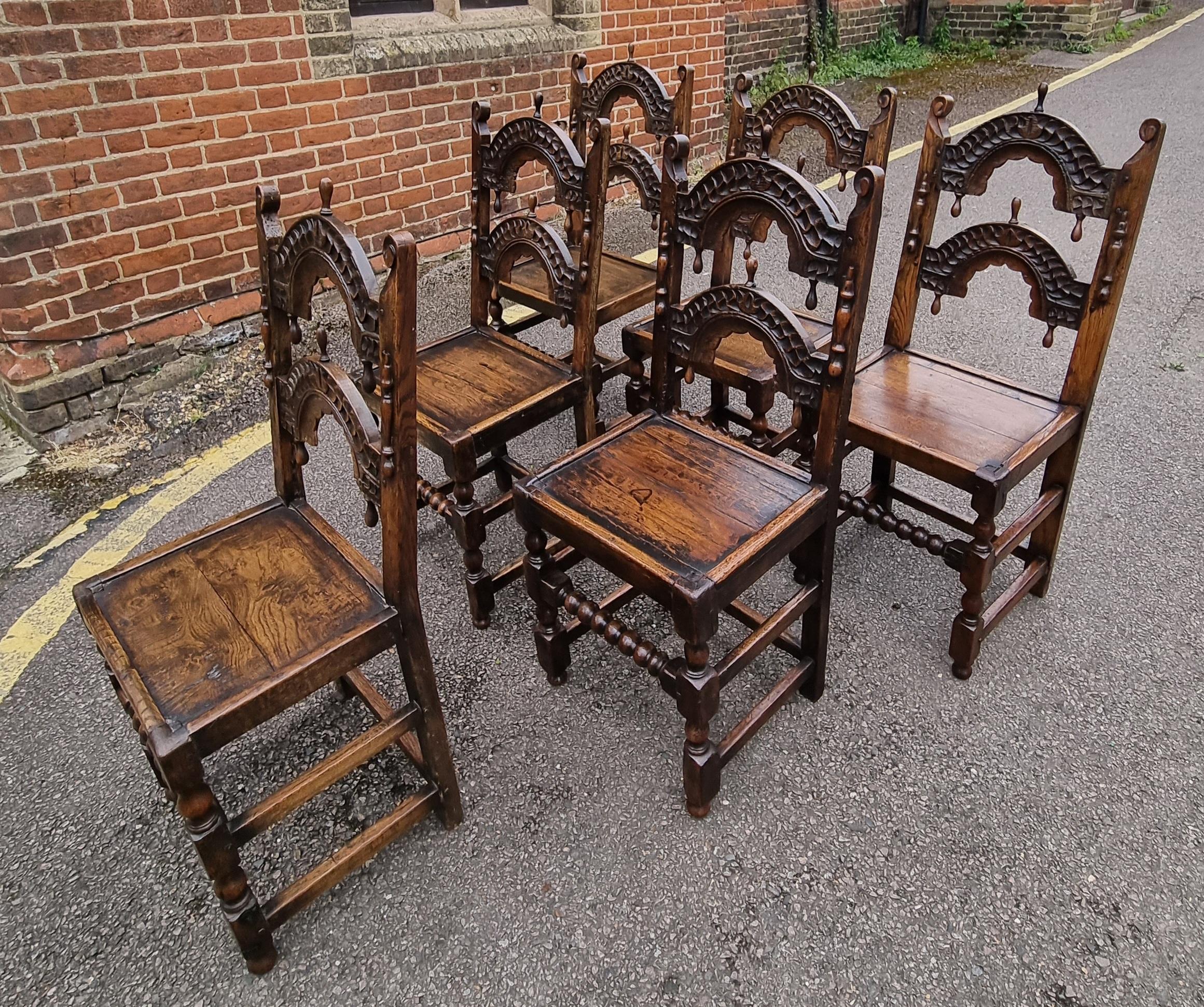 18th Century and Earlier 17th Century English Oak Dining Chairs Circa 1670 , Set of Six For Sale