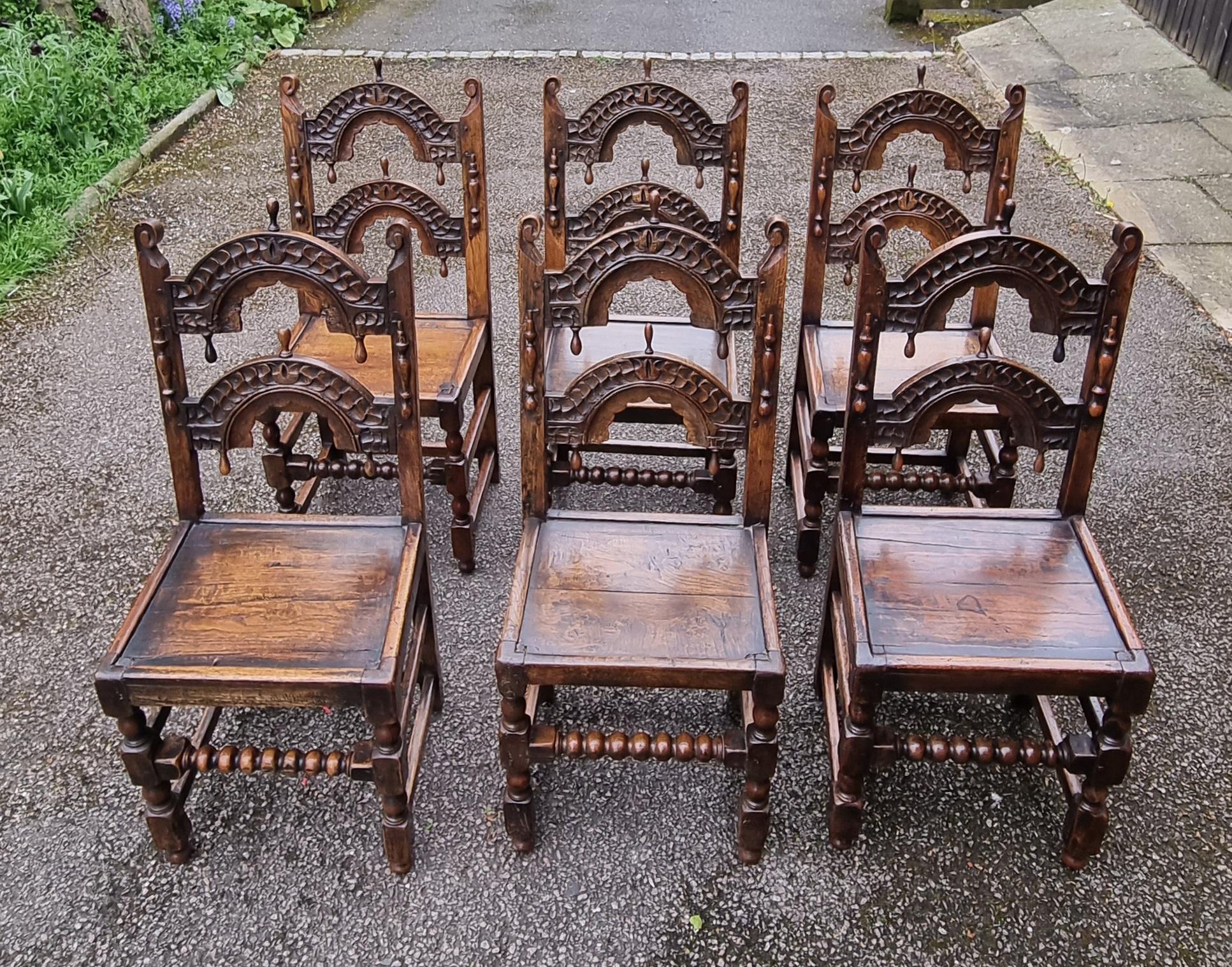 17th Century English Oak Dining Chairs Circa 1670 , Set of Six For Sale 2