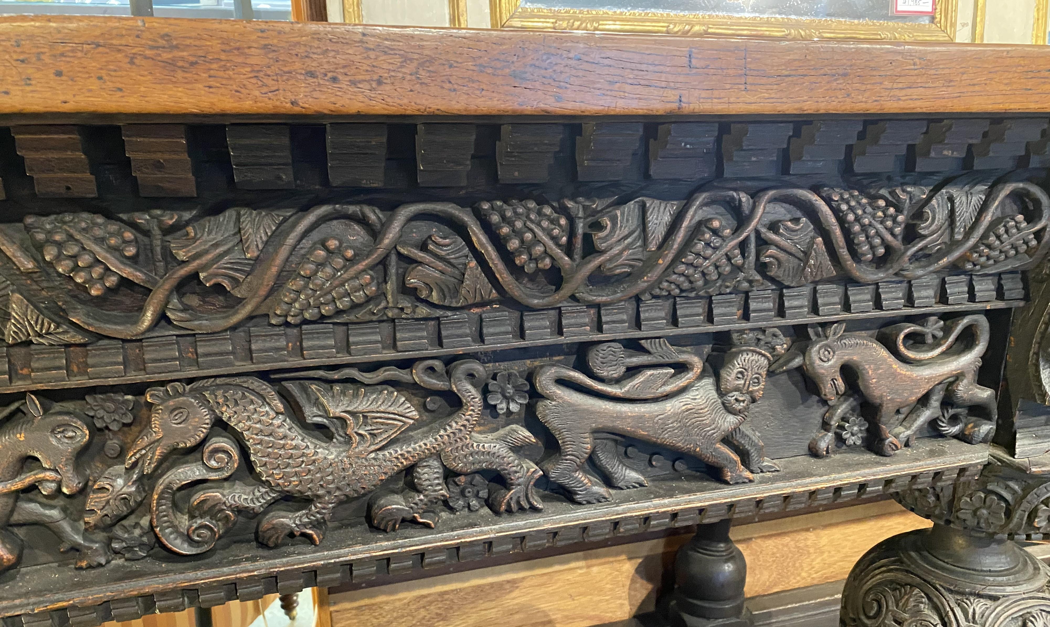 17th Century English Oak Heavily Carved Sideboard or Serving Table 4