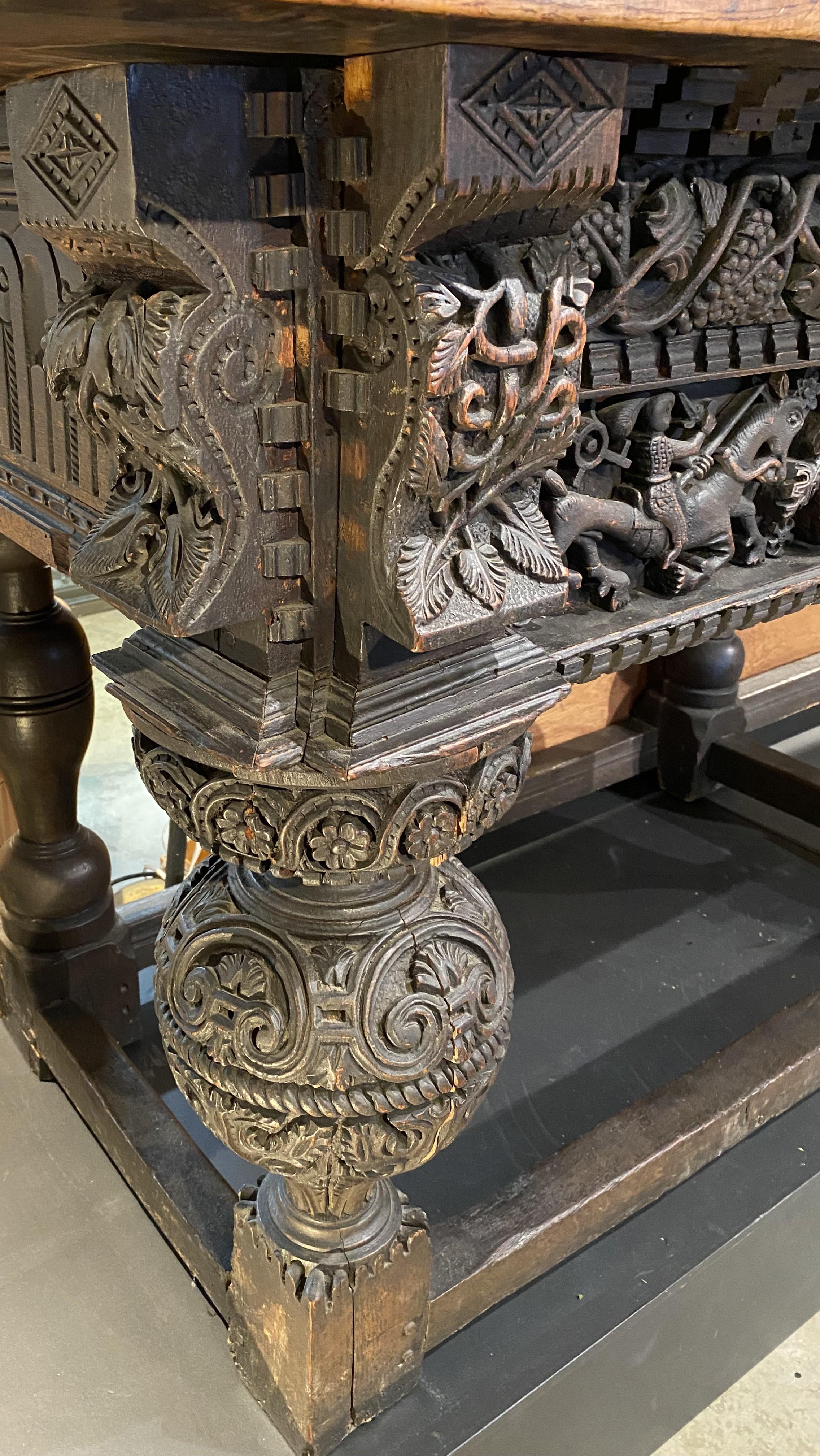 17th Century English Oak Heavily Carved Sideboard or Serving Table 5