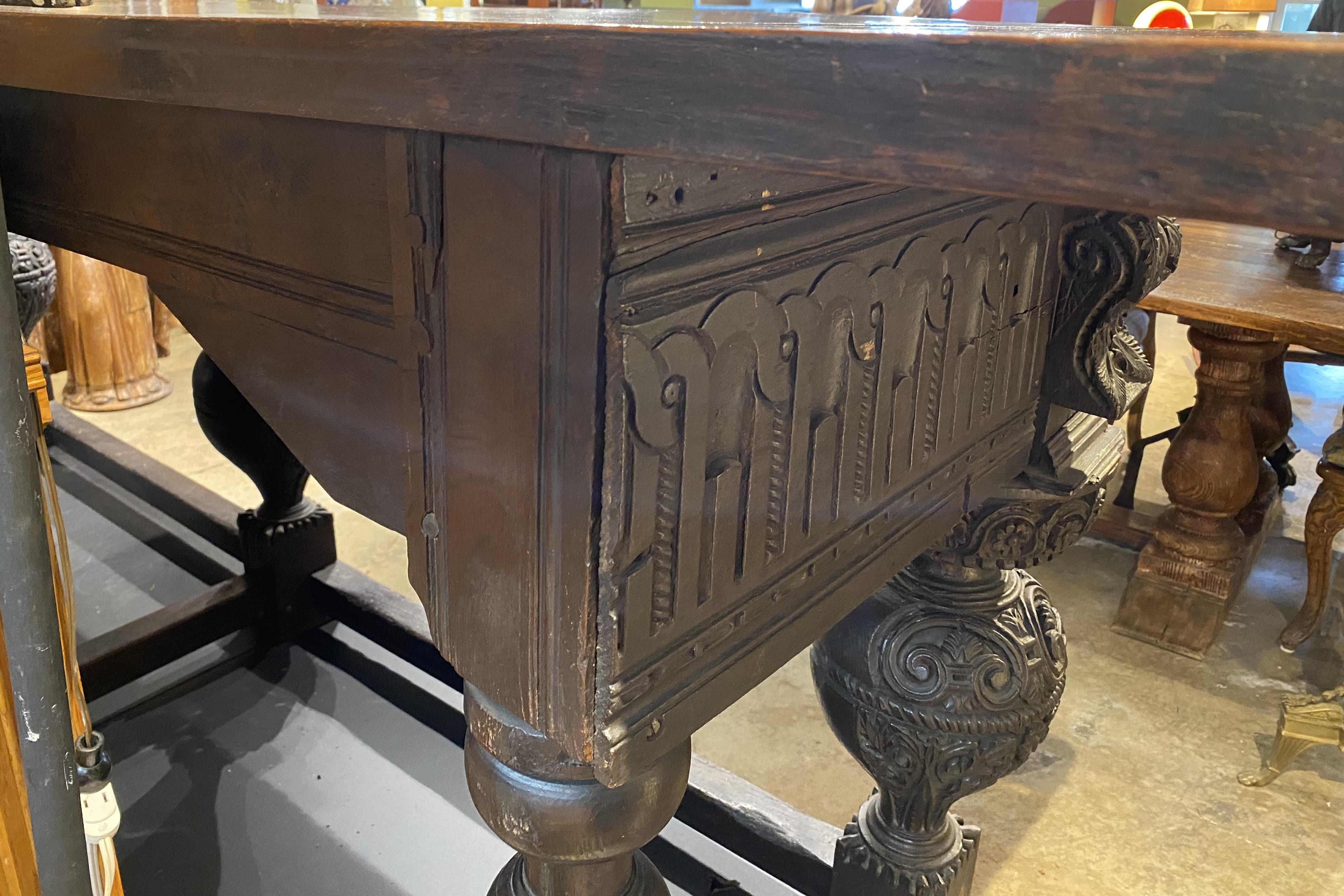 17th Century English Oak Heavily Carved Sideboard or Serving Table 11