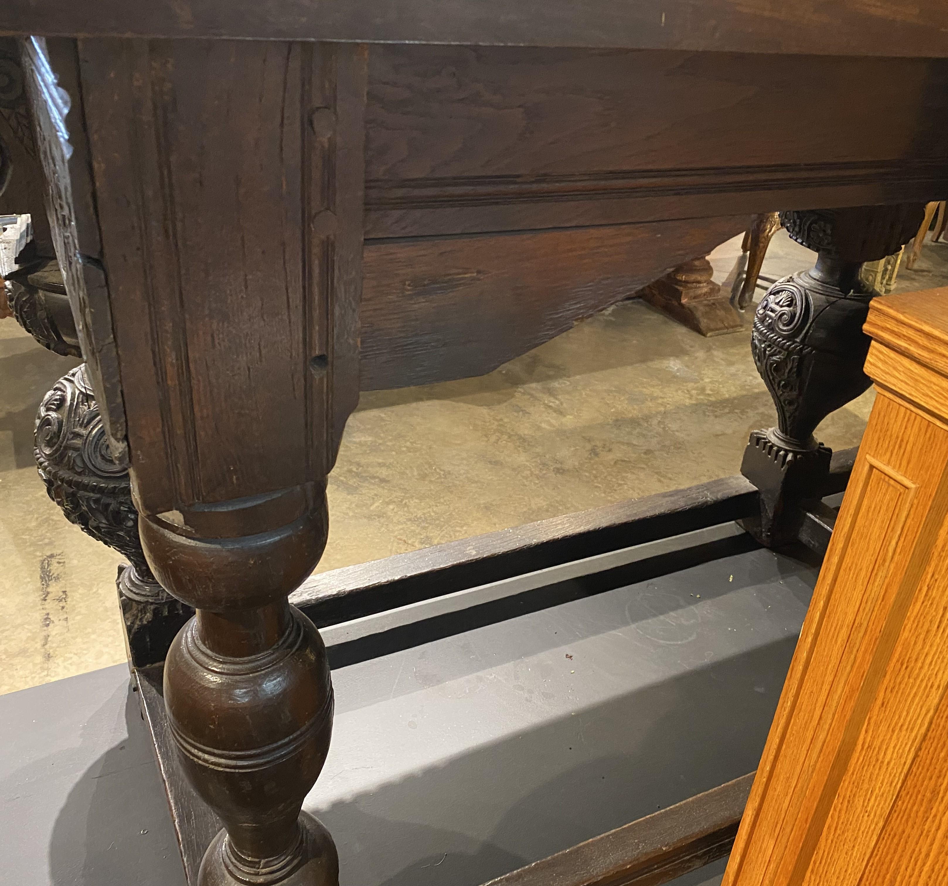 17th Century English Oak Heavily Carved Sideboard or Serving Table 12