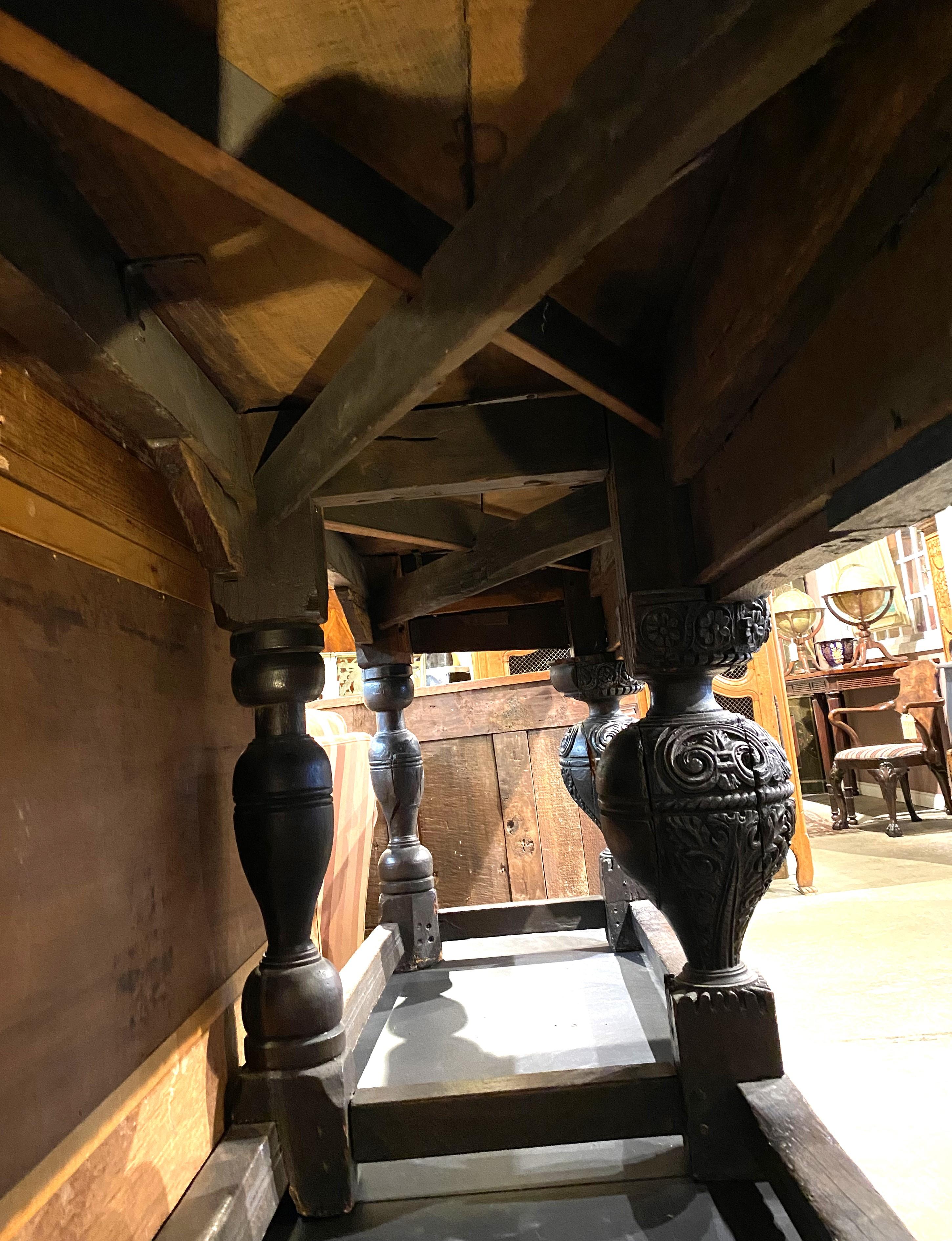 17th Century English Oak Heavily Carved Sideboard or Serving Table 14
