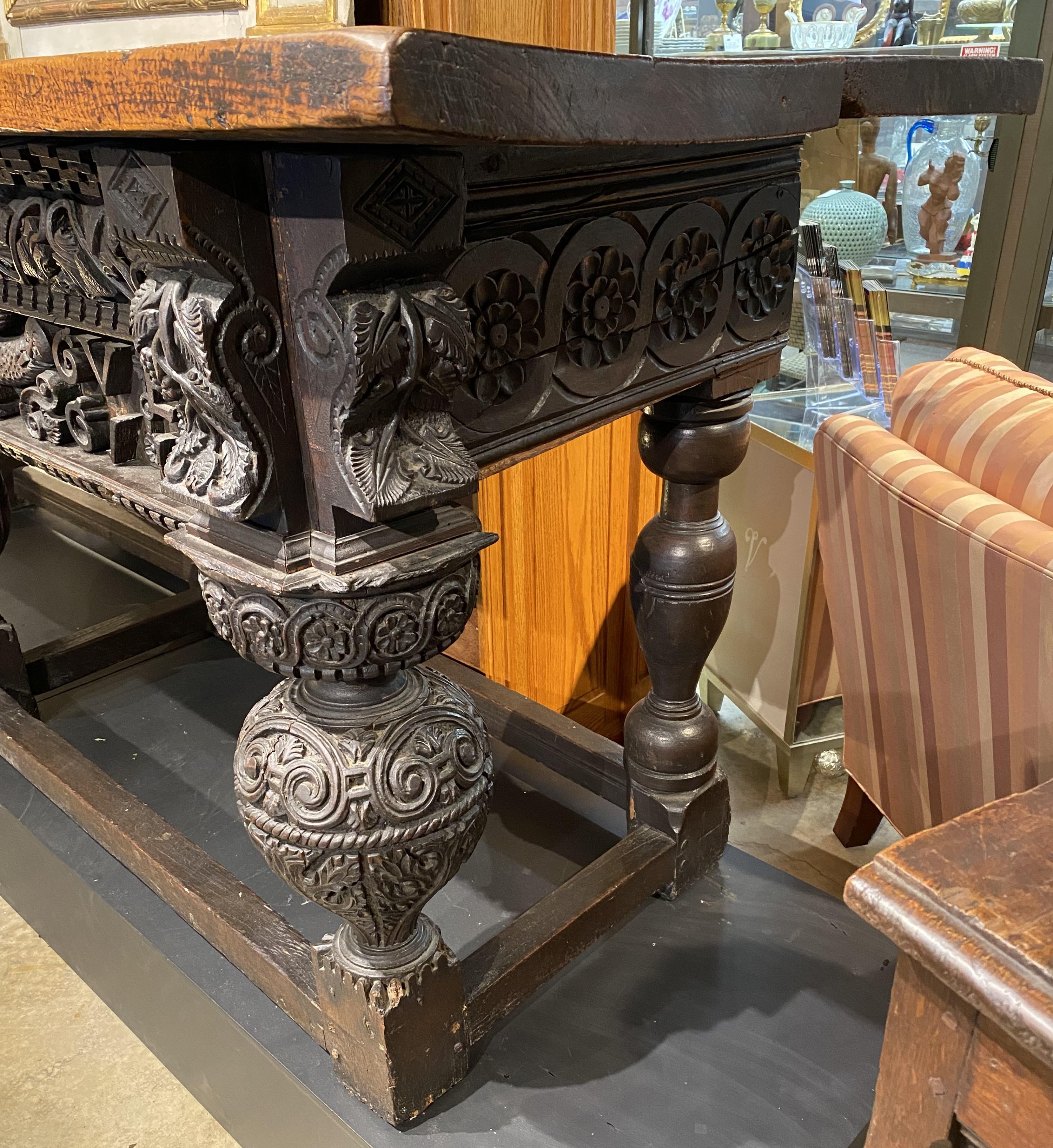 17th Century English Oak Heavily Carved Sideboard or Serving Table In Good Condition In Milford, NH