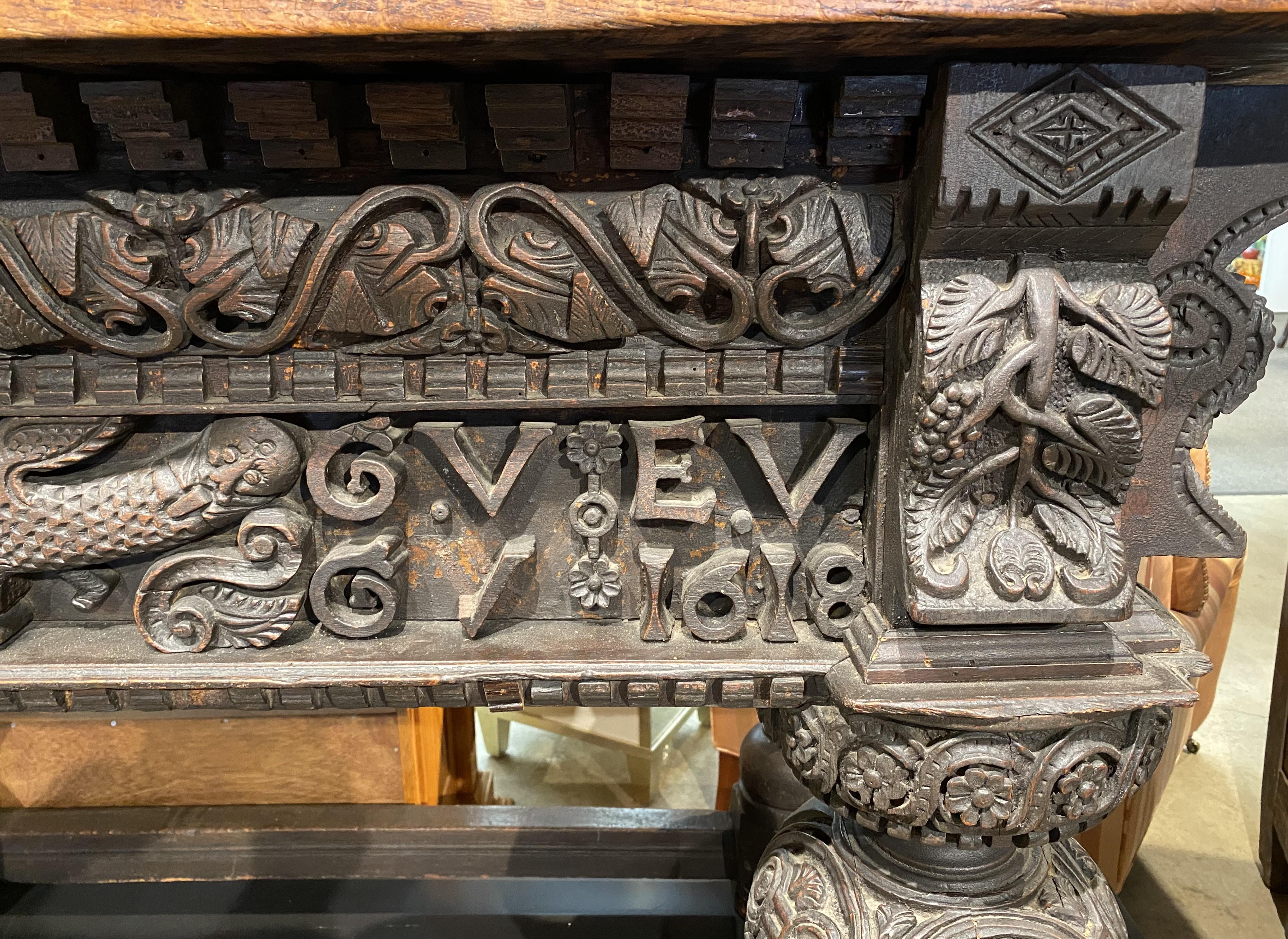 18th Century and Earlier 17th Century English Oak Heavily Carved Sideboard or Serving Table