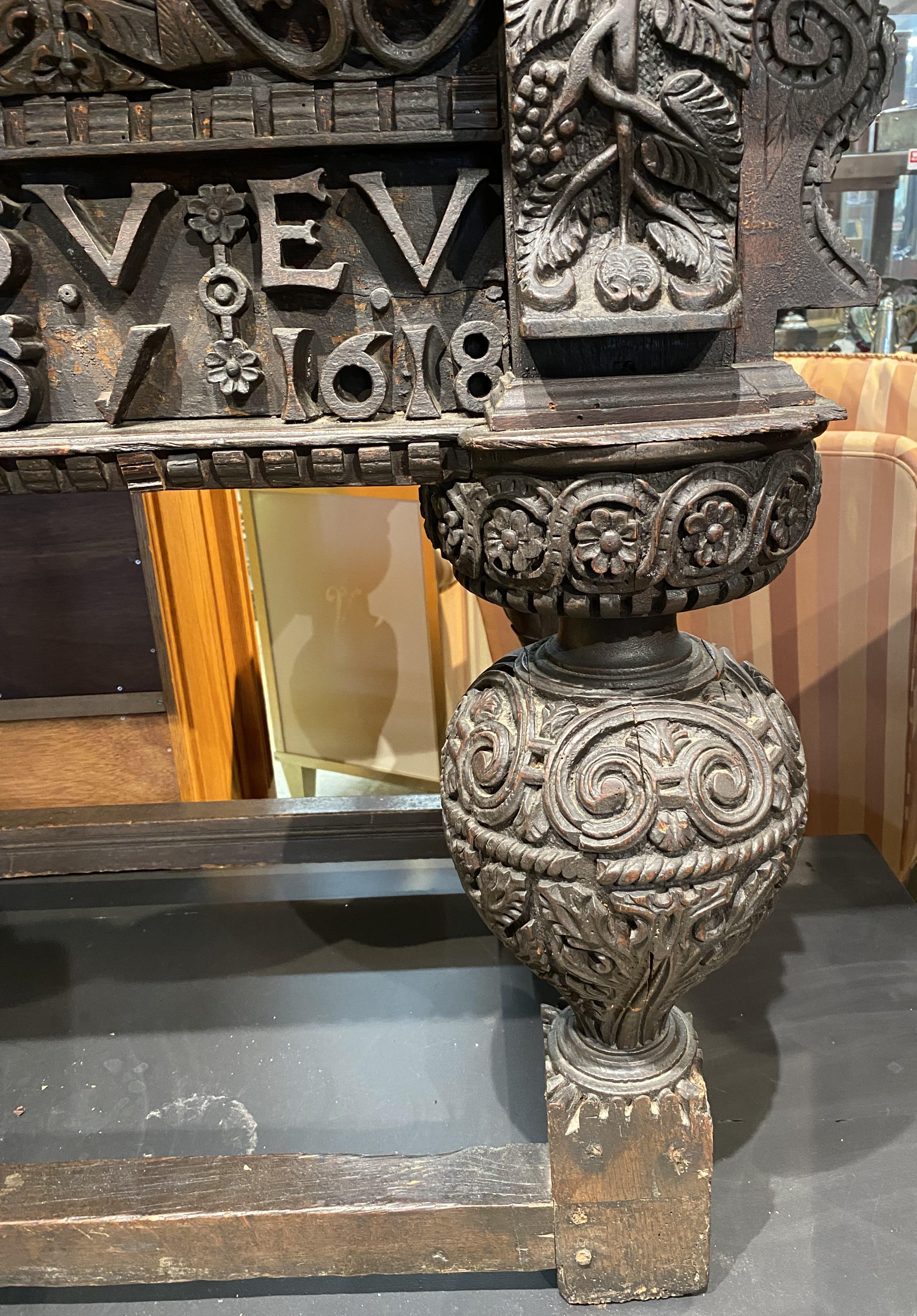 17th Century English Oak Heavily Carved Sideboard or Serving Table 1