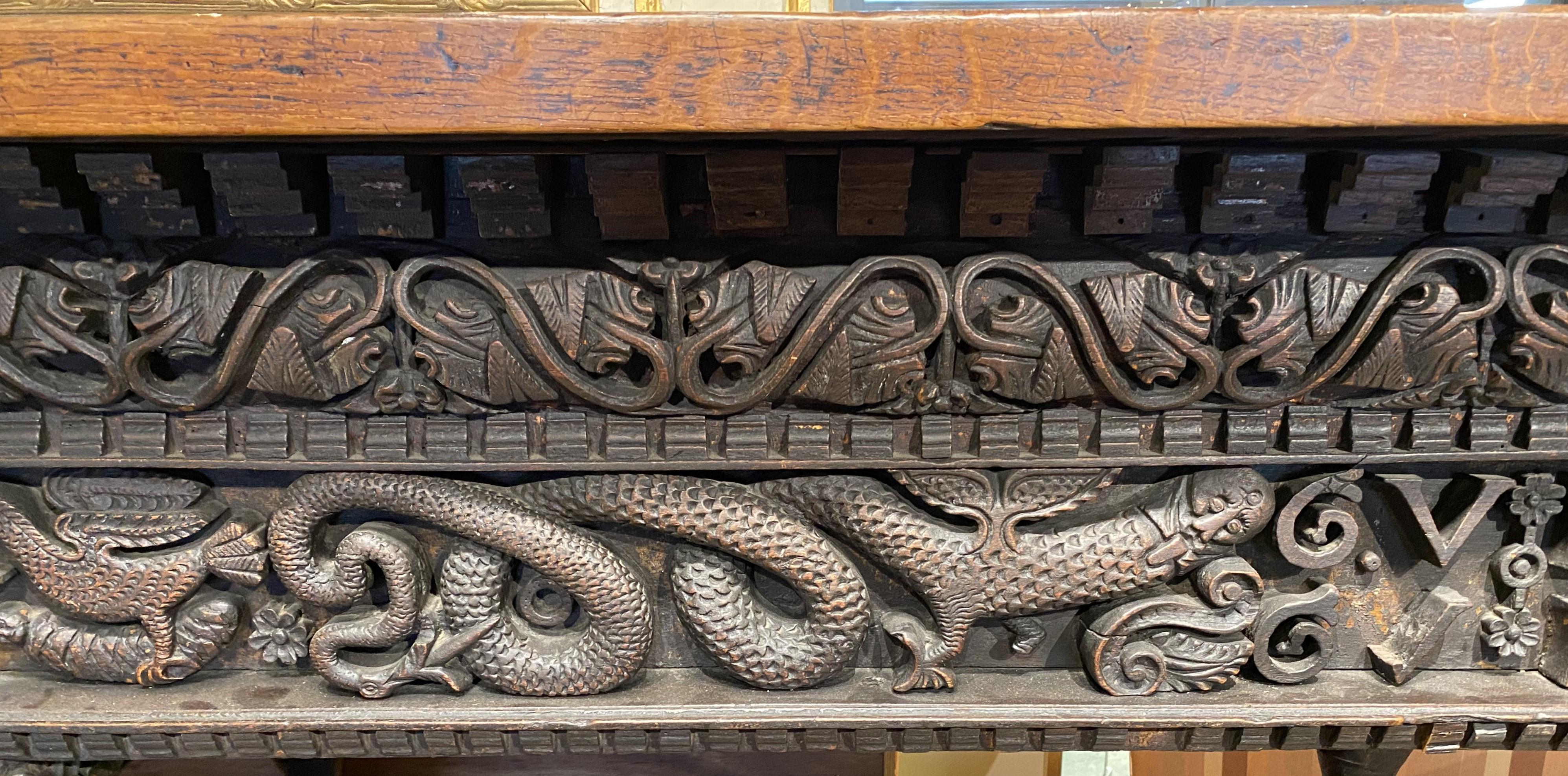 17th Century English Oak Heavily Carved Sideboard or Serving Table 2