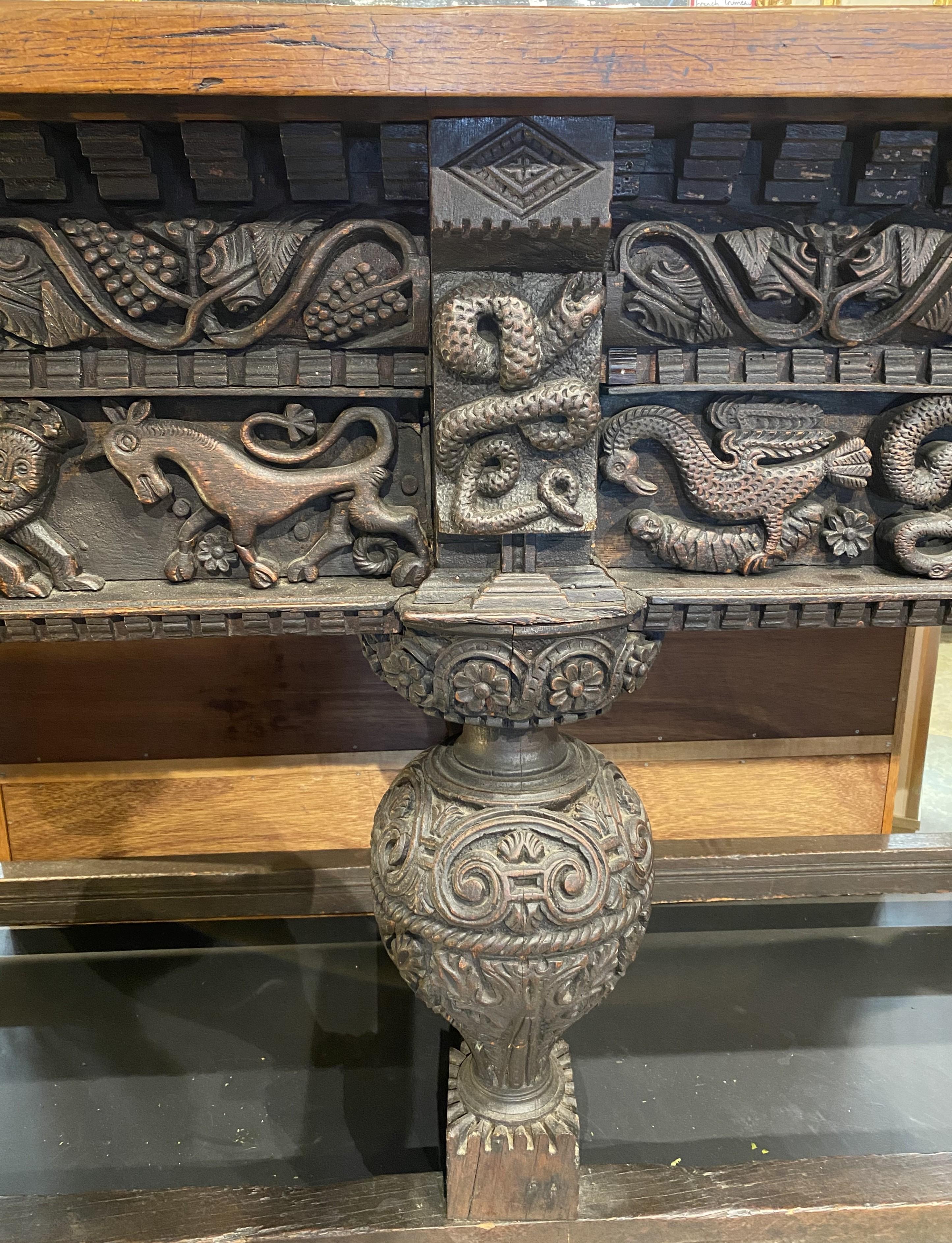 17th Century English Oak Heavily Carved Sideboard or Serving Table 3
