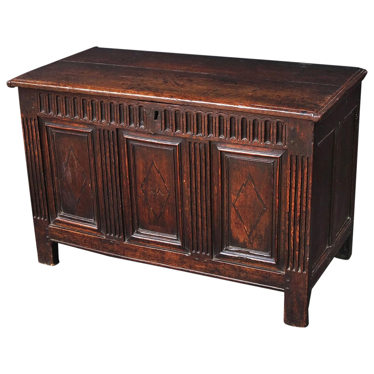 17th Century English Oak Joined Chest or Trunk For Sale