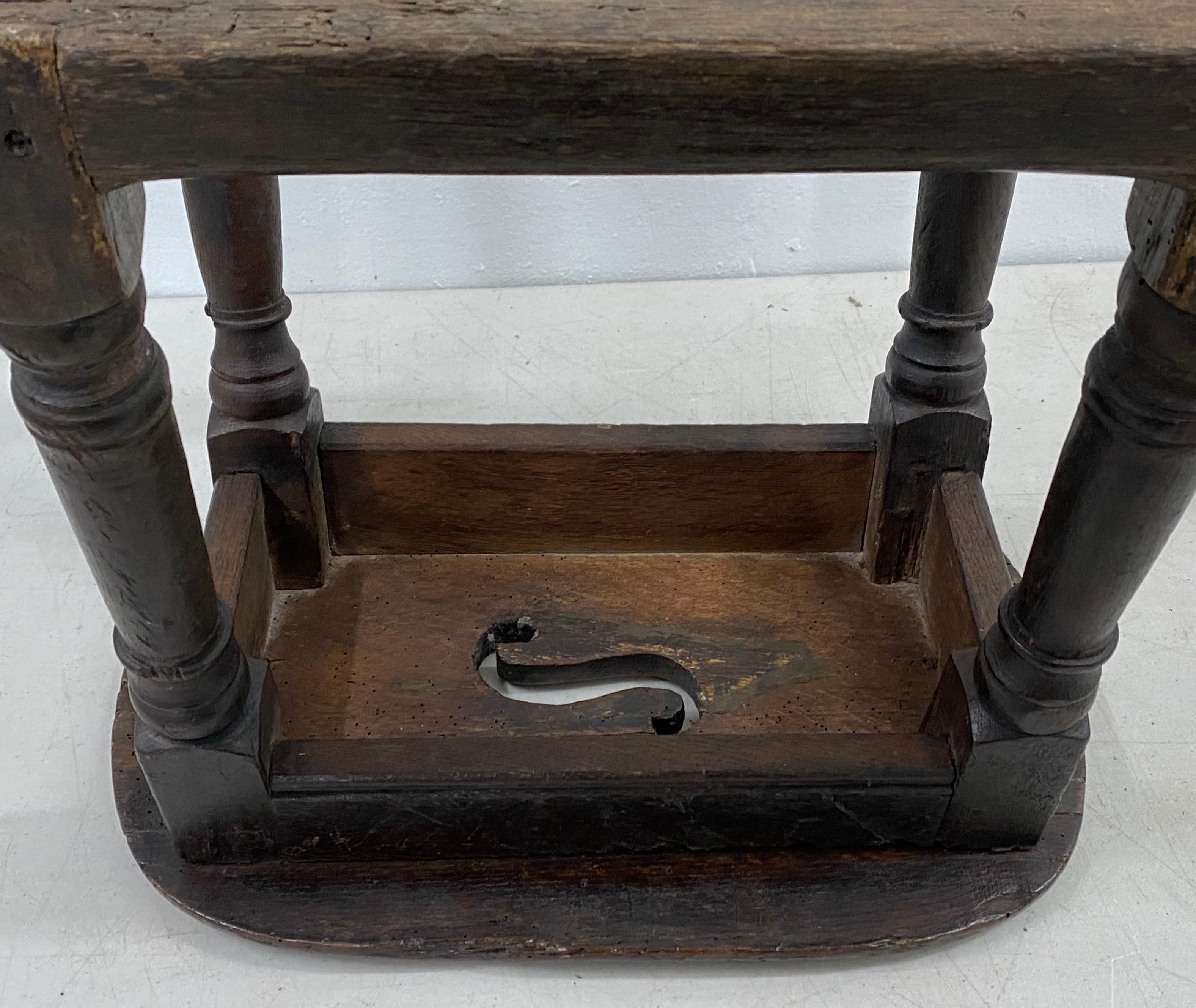 Hand-Carved 17th Century English Oak Joint Stool / Bench  For Sale