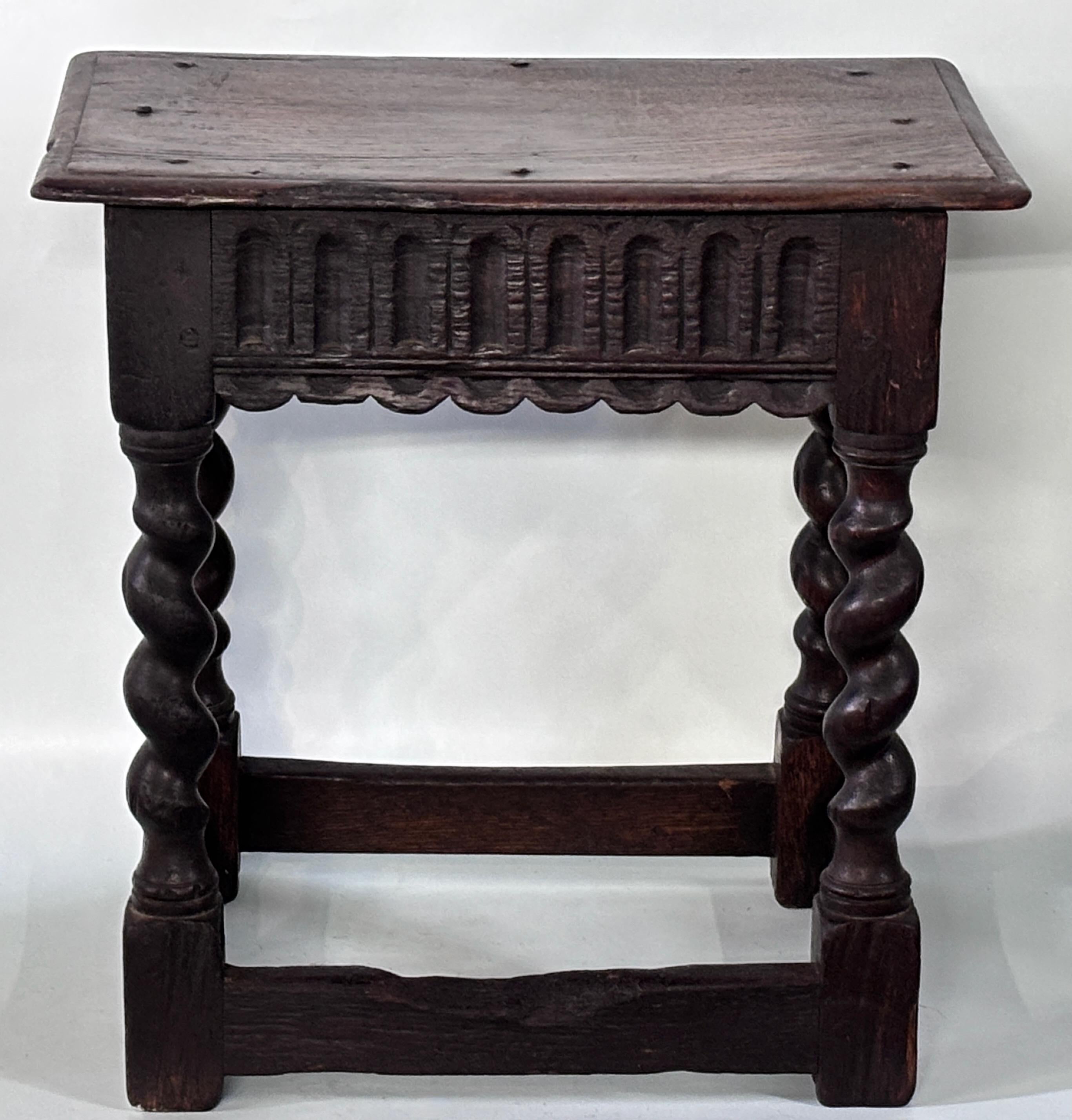 Hand-Crafted 17th Century English Oak Joint Stool For Sale