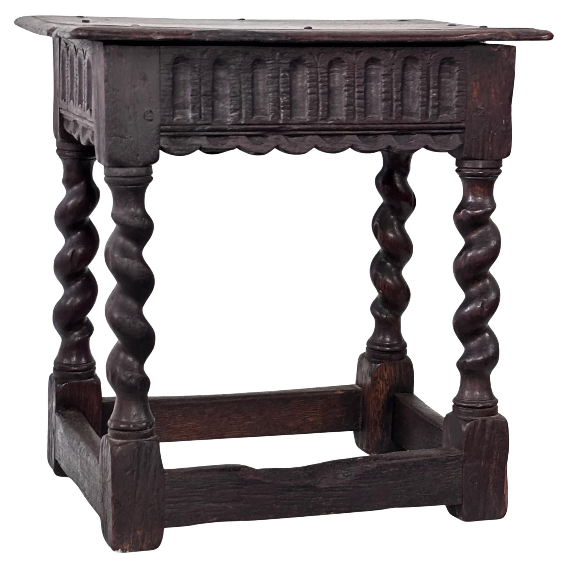 17th Century English Oak Joint Stool For Sale